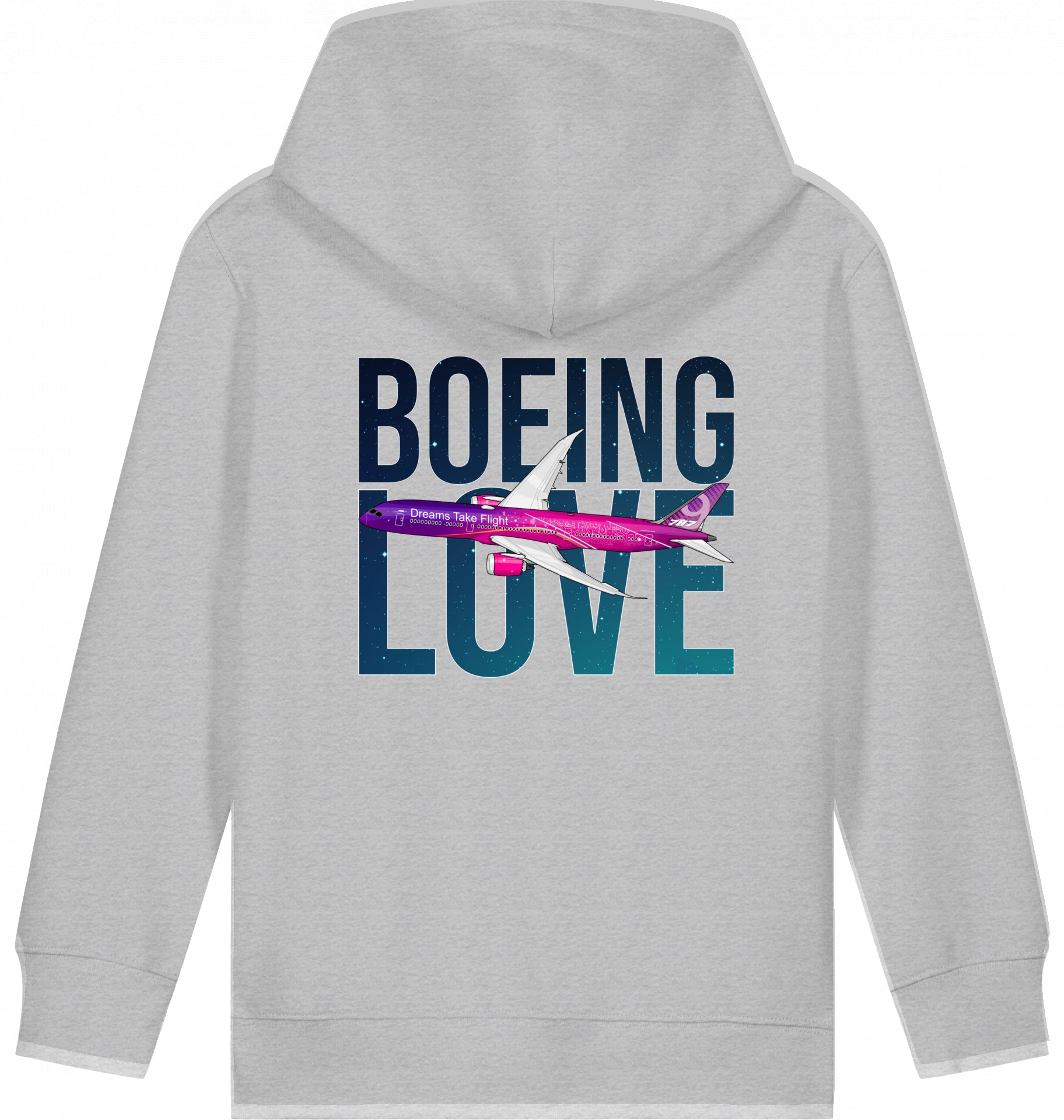 Aviation Kids Hoodie Boeing Love 787 Dreamliner Heather Grey für Piloten, Crews, Kinder & Planespotter made by SUPERSONIC aero 4U