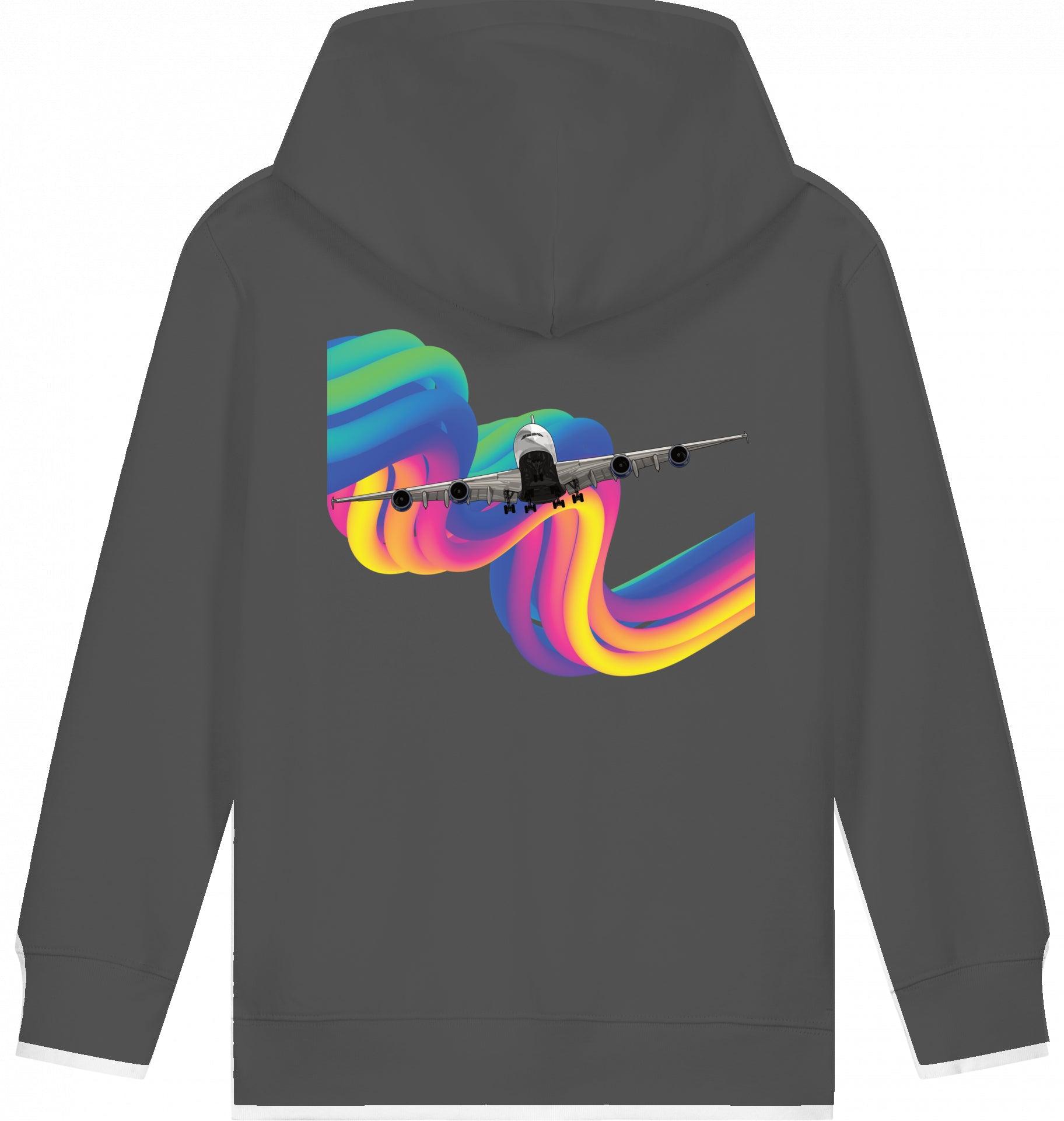Aviation Kids Aviation Hoodie "Airbus A380 Flugzeug - Rainbow" Anthracite für Piloten, Crews, Kinder & Planespotter made by SUPERSONIC aero 4U
