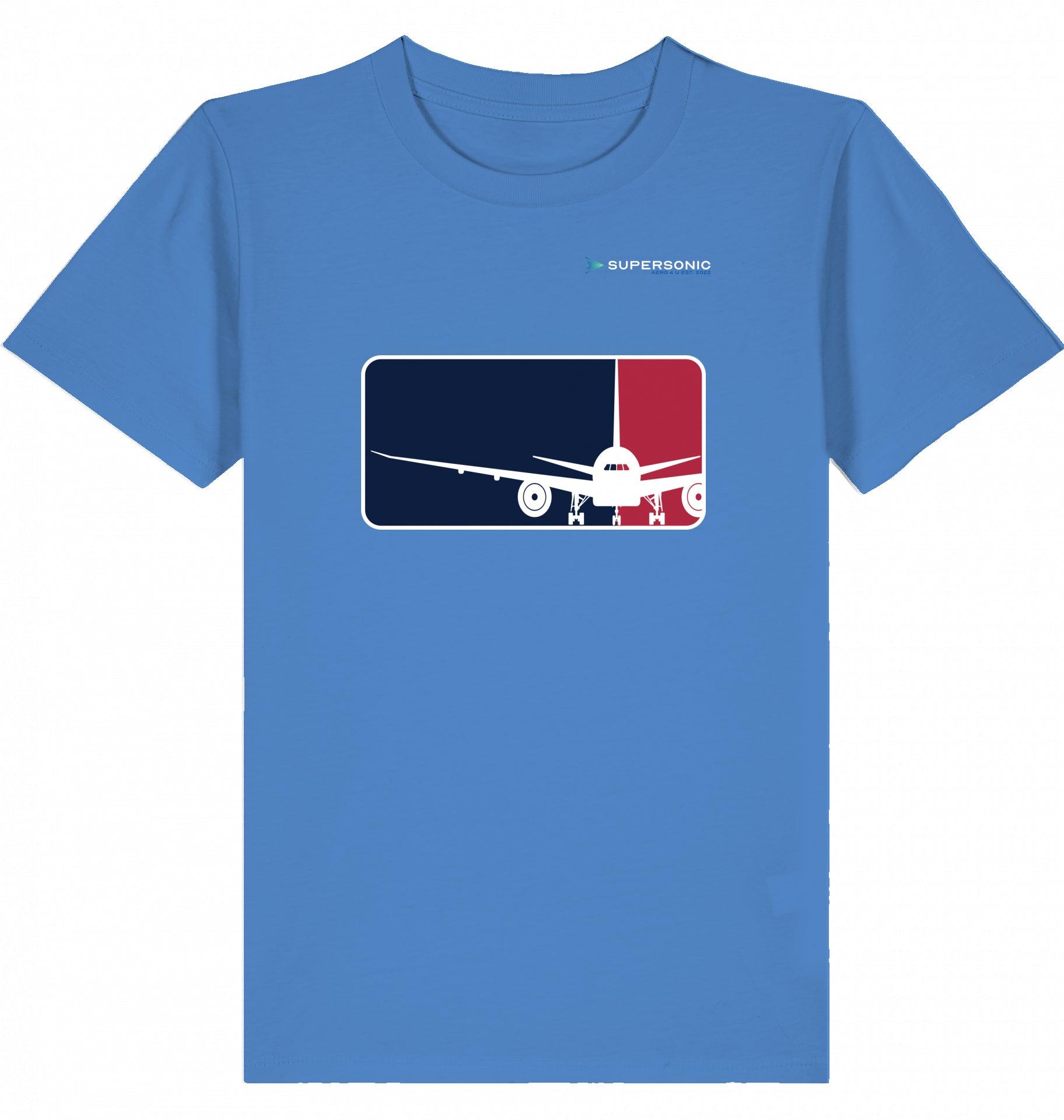 Aviation Kids Aviation T-Shirt “Major League Aviation“ Boeing 777 2.0 Bright Blue für Piloten, Crews, Kinder & Planespotter made by SUPERSONIC aero 4U