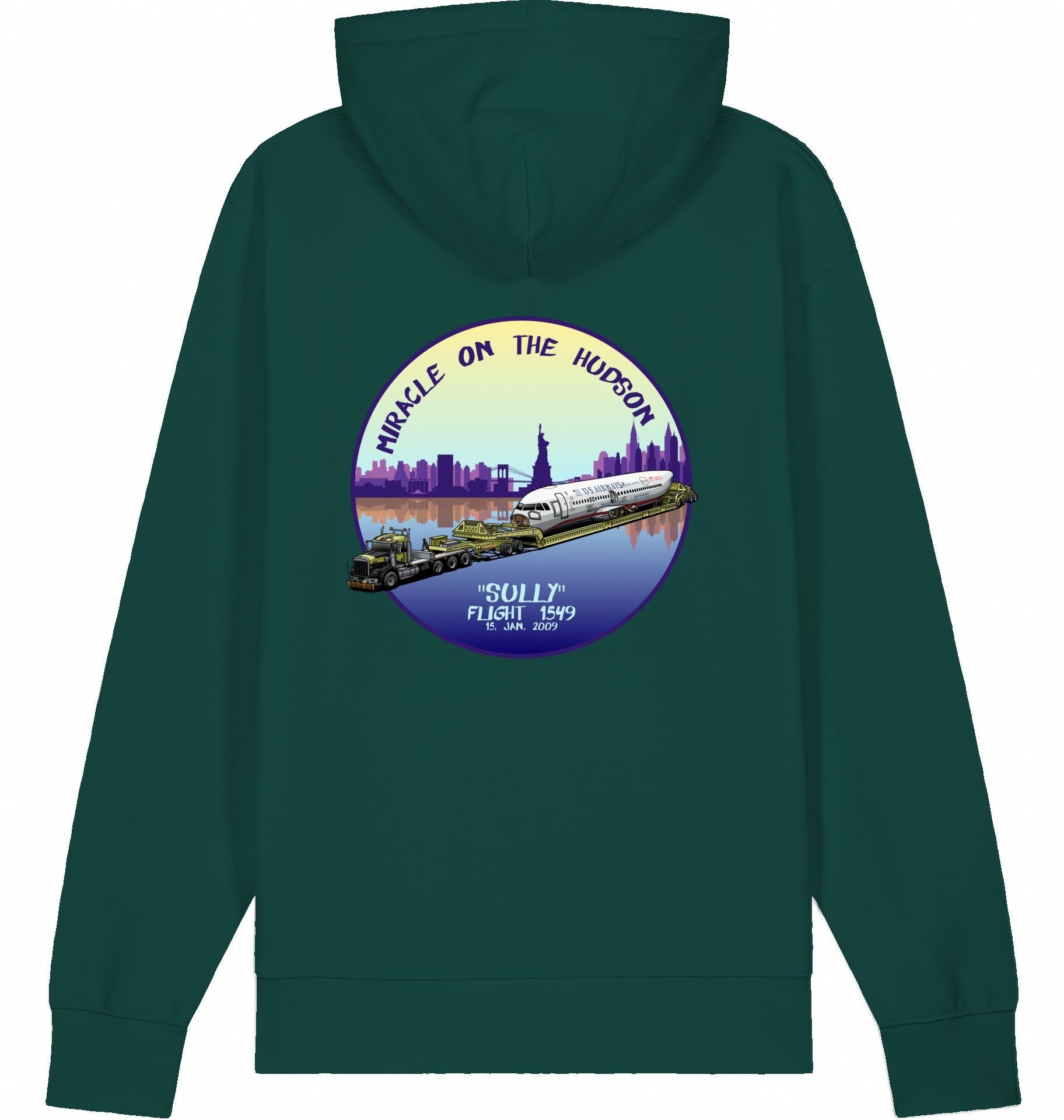 Aviation Flugzeug Hoodie "Sullenberger - Miracle on the Hudson" Glazed Green für Piloten, Crews, Kinder & Planespotter made by SUPERSONIC aero 4U