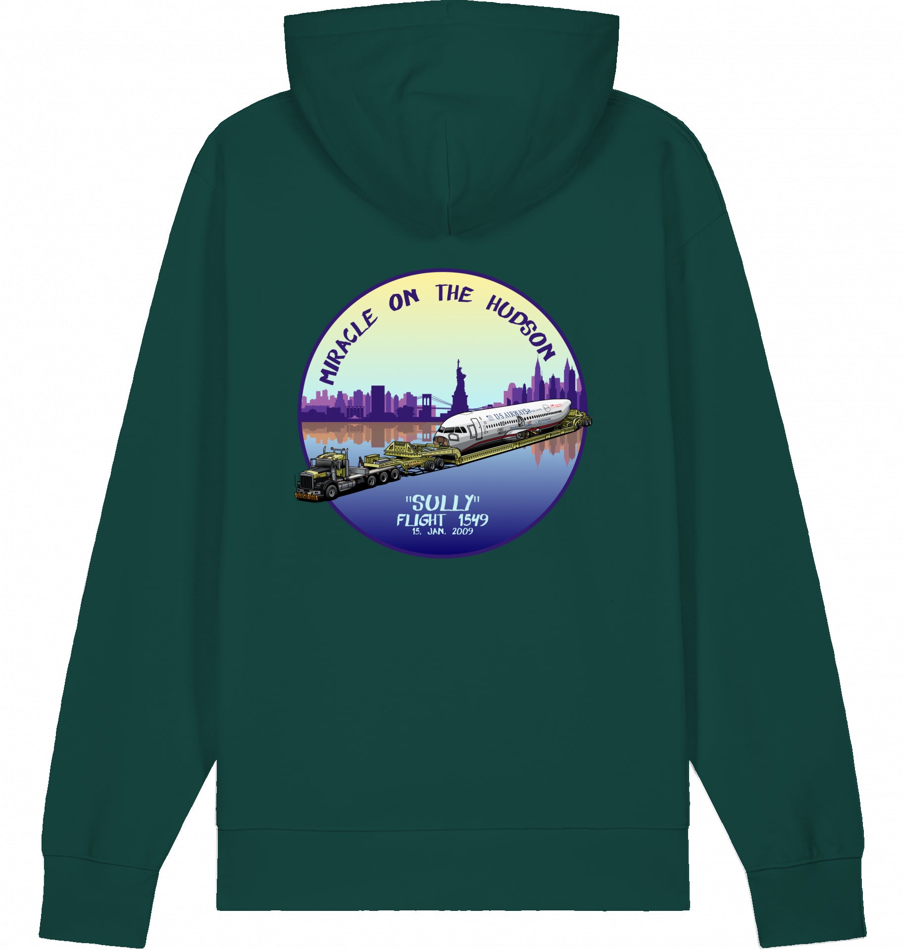 Aviation Flugzeug Hoodie "Sullenberger - Miracle on the Hudson" Glazed Green für Piloten, Crews, Kinder & Planespotter made by SUPERSONIC aero 4U