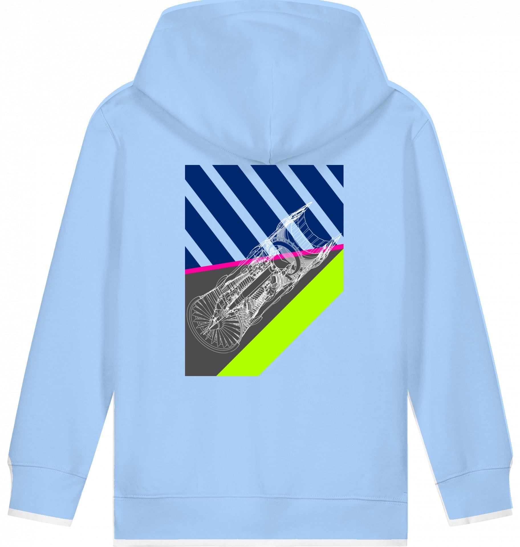 Aviation Kids Aviation Hoodie "Aircraft Engine" Blue Soul 7-8 für Piloten, Crews, Kinder & Planespotter made by SUPERSONIC aero 4U