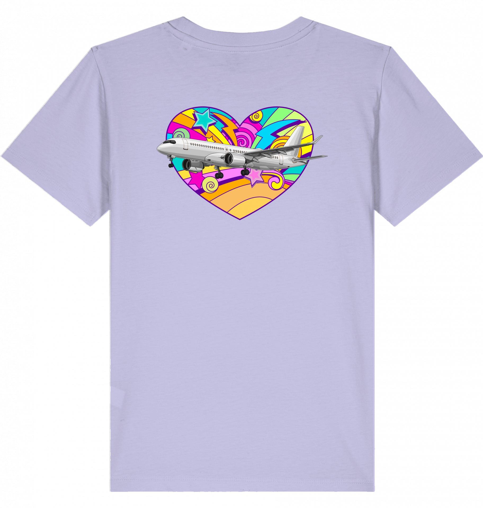 Aviation Kids Aviation T-Shirt Airbus A220 Flugzeug "Heart" 2.0 Lavender für Piloten, Crews, Kinder & Planespotter made by SUPERSONIC aero 4U