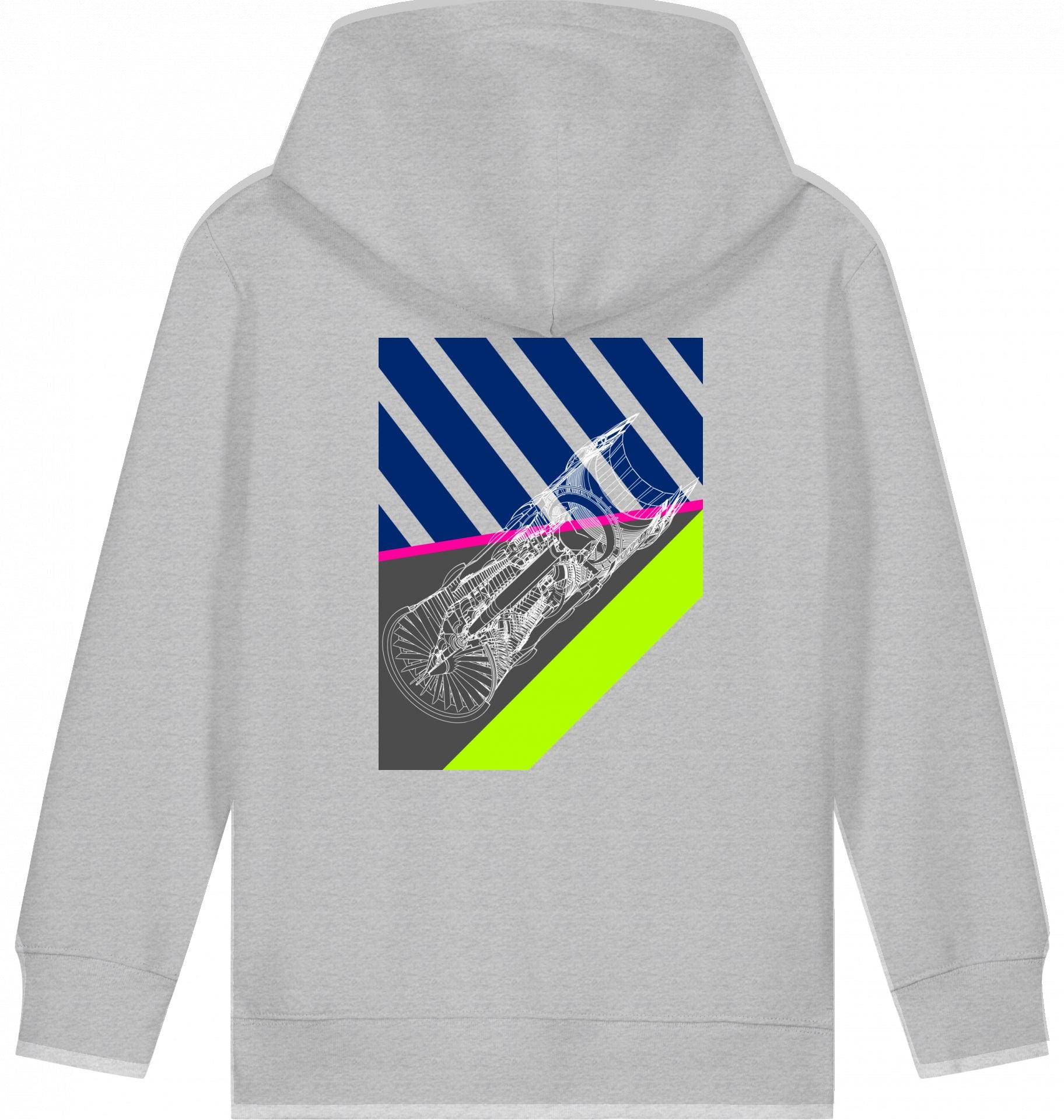 Aviation Kids Aviation Hoodie "Aircraft Engine" Heather Grey 7-8 für Piloten, Crews, Kinder & Planespotter made by SUPERSONIC aero 4U