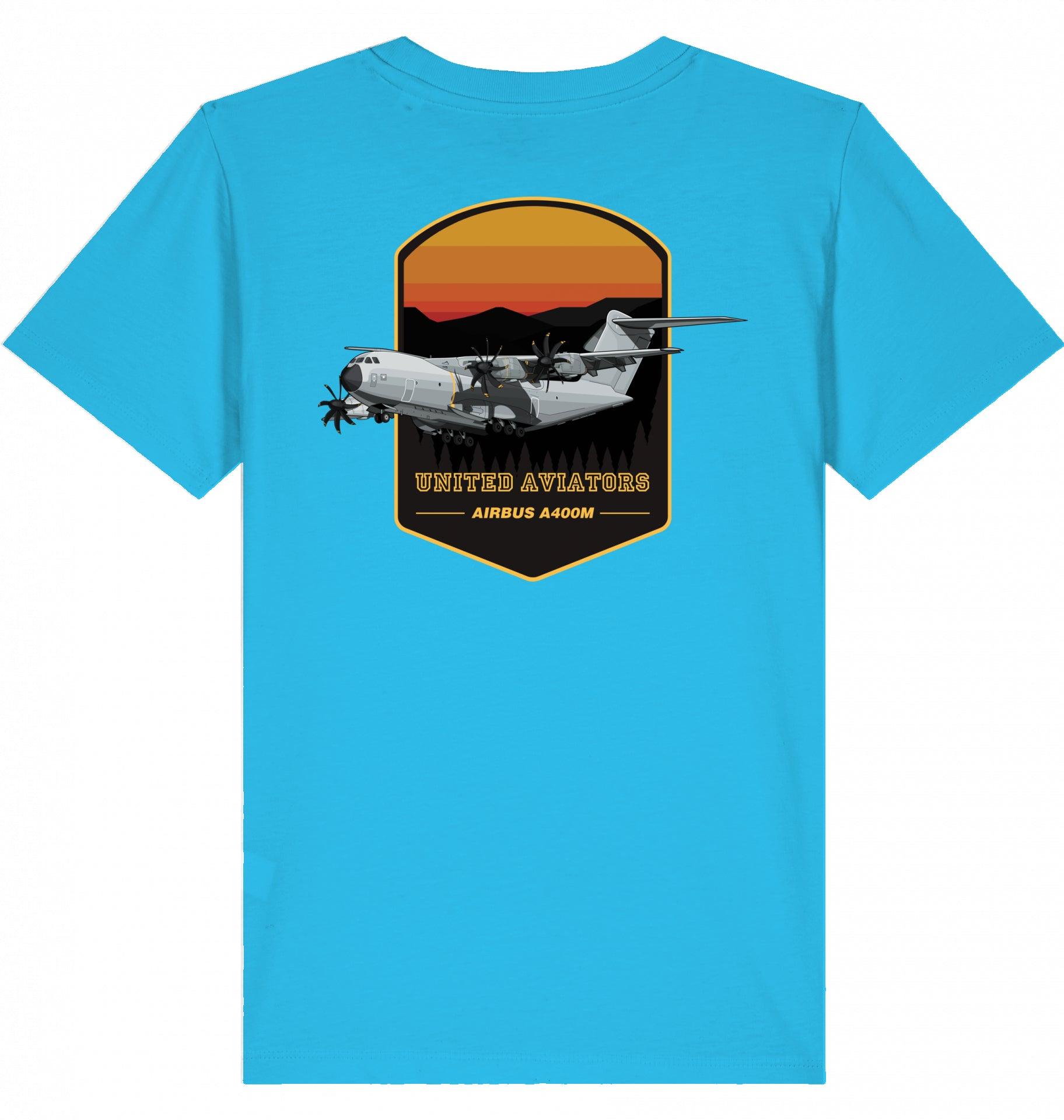 Aviation Kids Aviation T-Shirt United Aviators Airbus A400M Flugzeug2.0 Aqua Blue für Piloten, Crews, Kinder & Planespotter made by SUPERSONIC aero 4U