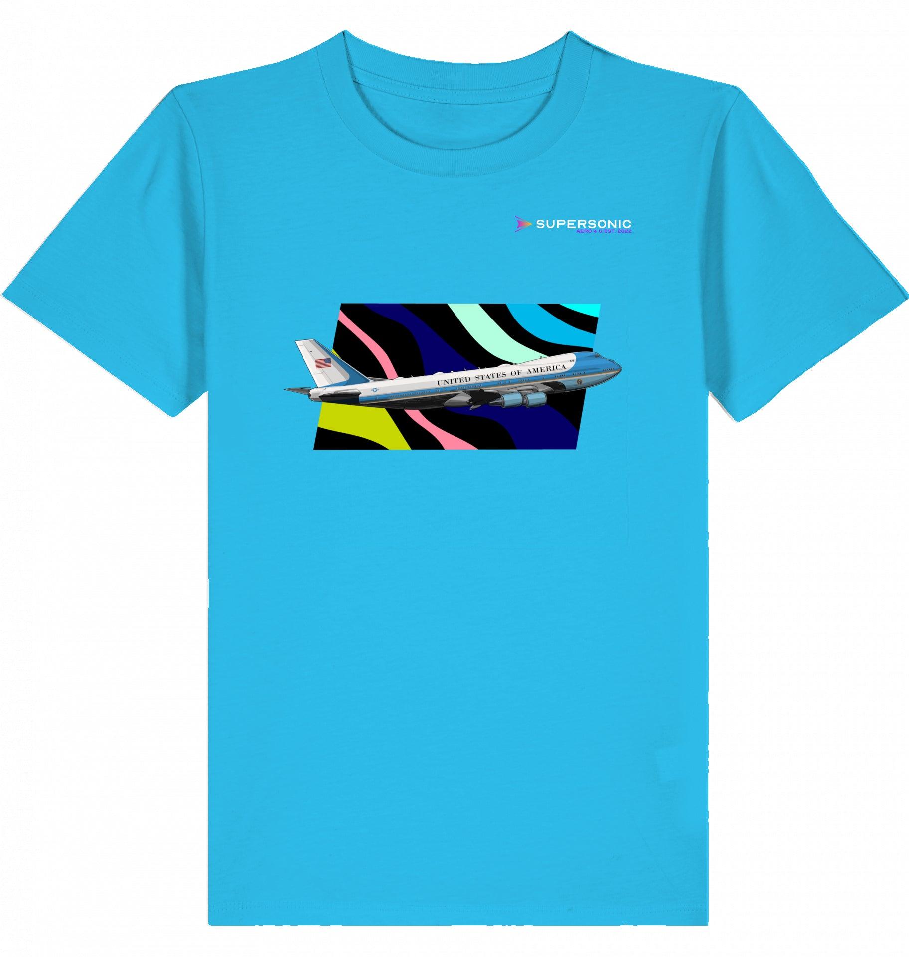 Aviation Kids Aviation T-Shirt Air Force One Boeing 747 Jumbo Jet Flugzeug 2.0 Aqua Blue für Piloten, Crews, Kinder & Planespotter made by SUPERSONIC aero 4U
