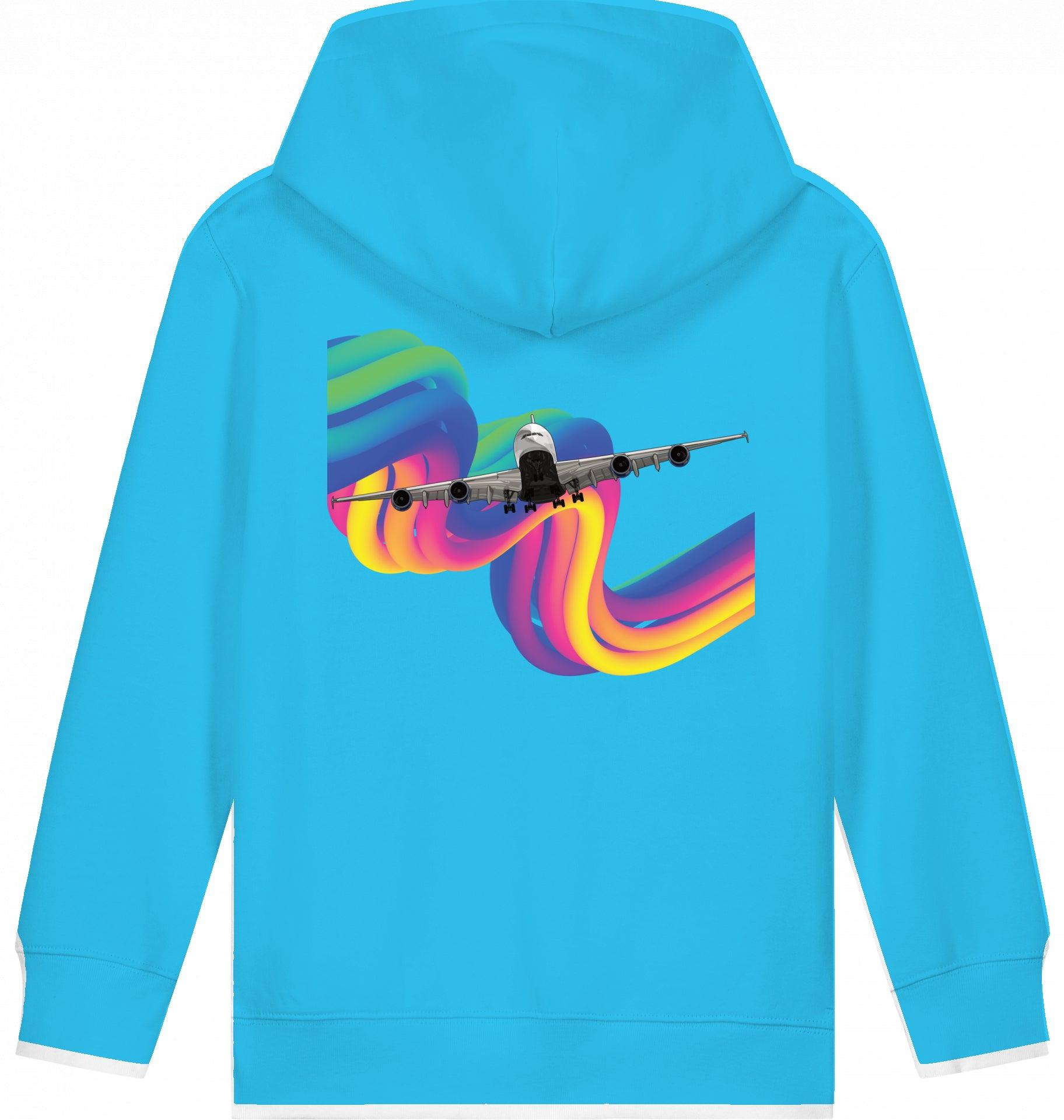 Aviation Kids Aviation Hoodie "Airbus A380 Flugzeug - Rainbow" Aqua Blue für Piloten, Crews, Kinder & Planespotter made by SUPERSONIC aero 4U