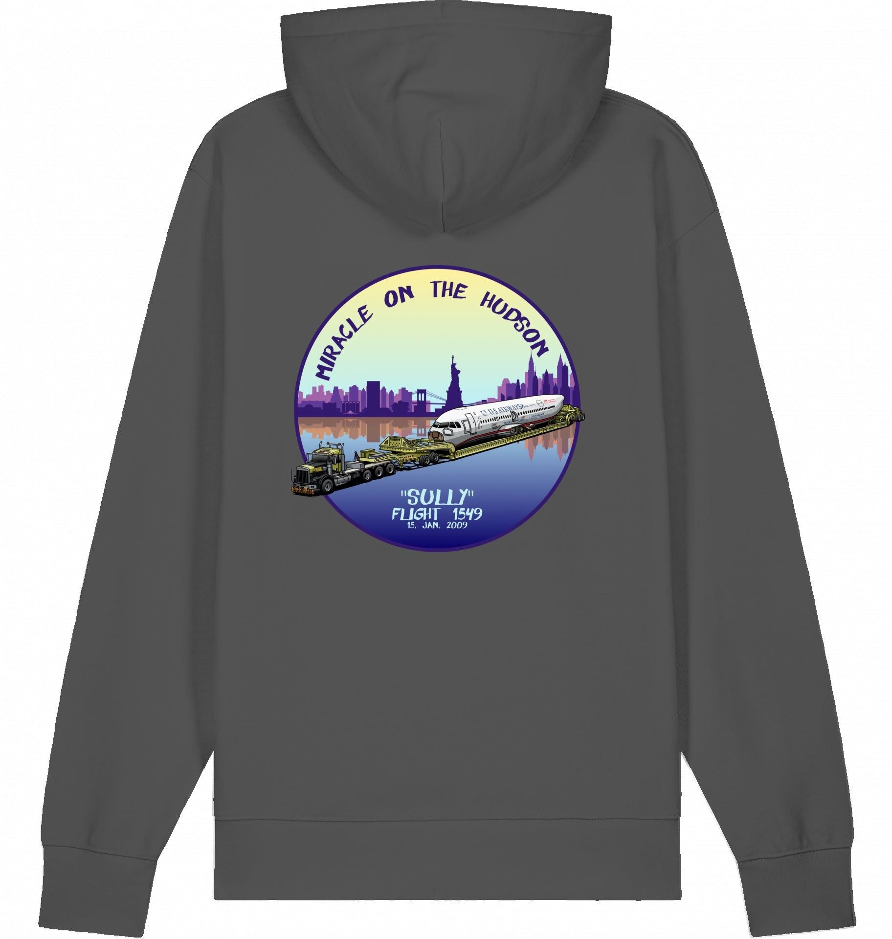 Aviation Flugzeug Hoodie "Sullenberger - Miracle on the Hudson" Anthracite für Piloten, Crews, Kinder & Planespotter made by SUPERSONIC aero 4U