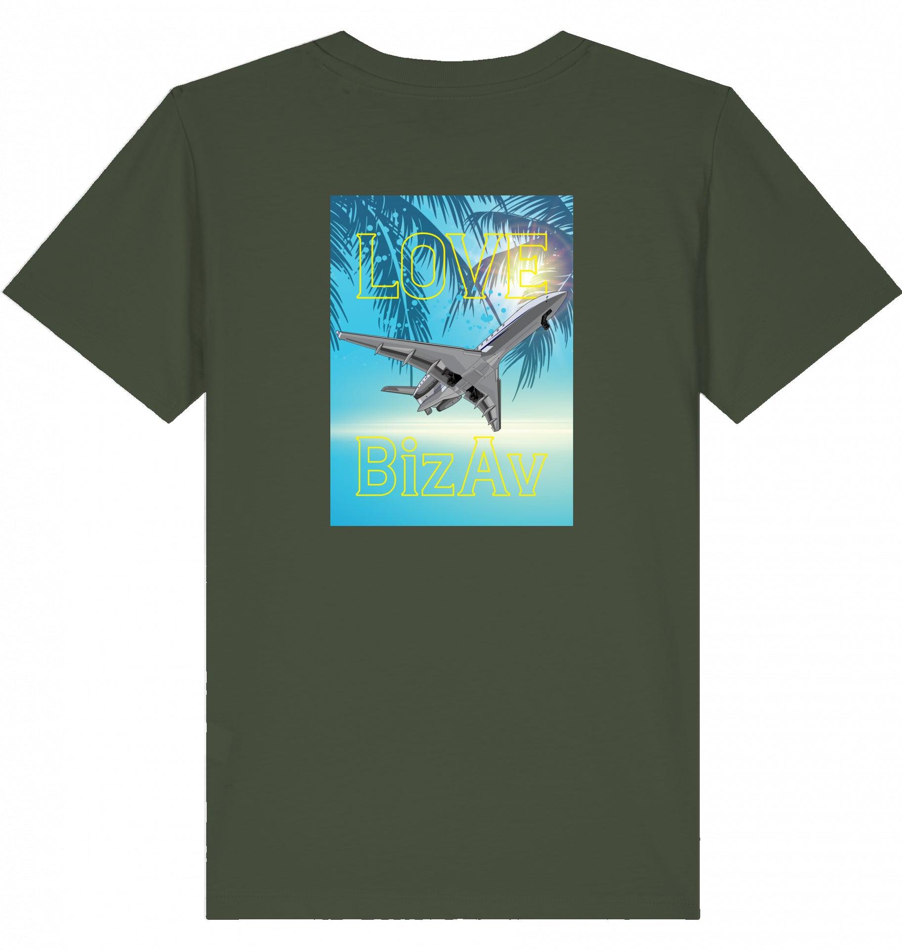 Aviation Kids Aviation T-Shirt "Love BizAv Business Aviation" 2.0 Khaki für Piloten, Crews, Kinder & Planespotter made by SUPERSONIC aero 4U