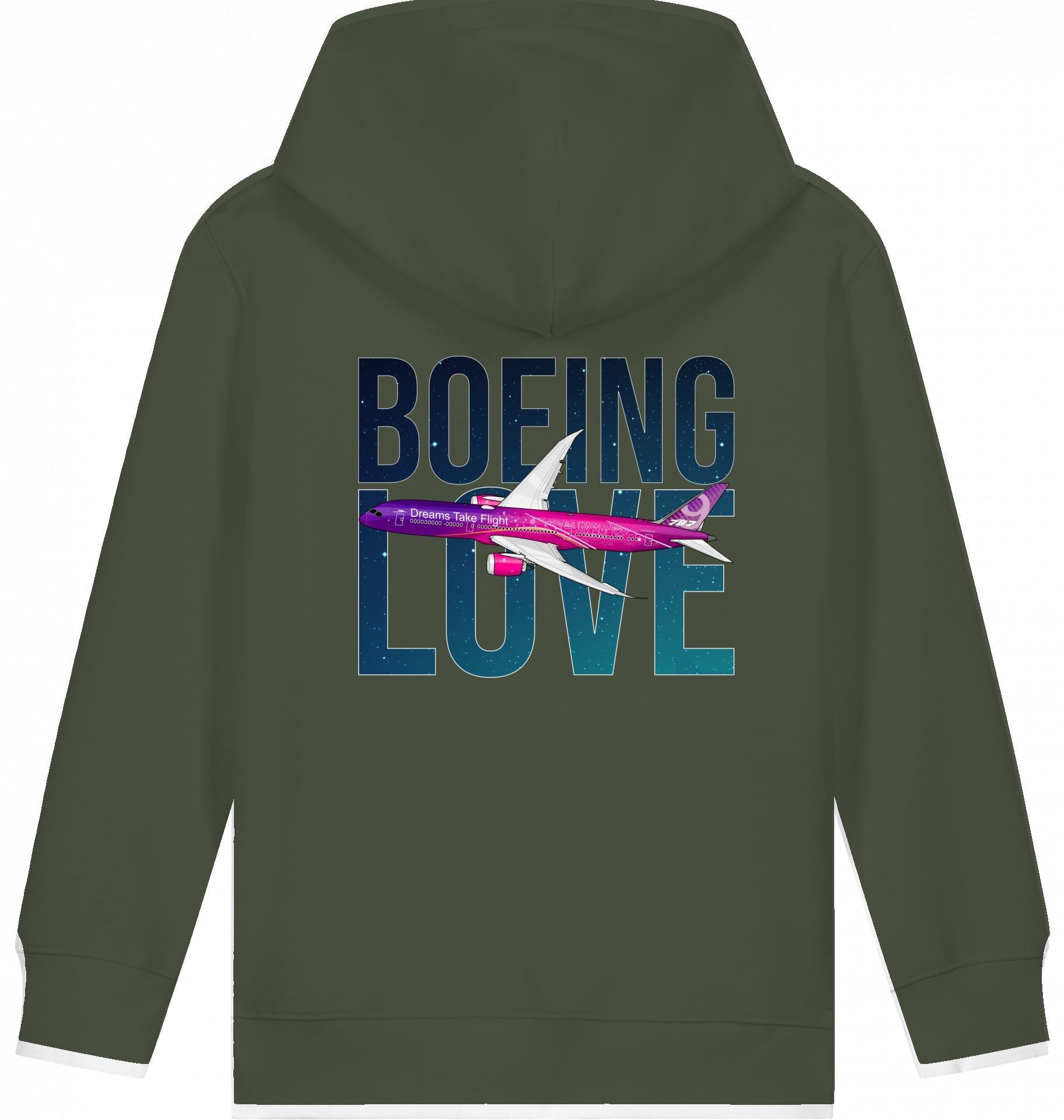 Aviation Kids Hoodie Boeing Love 787 Dreamliner Khaki für Piloten, Crews, Kinder & Planespotter made by SUPERSONIC aero 4U