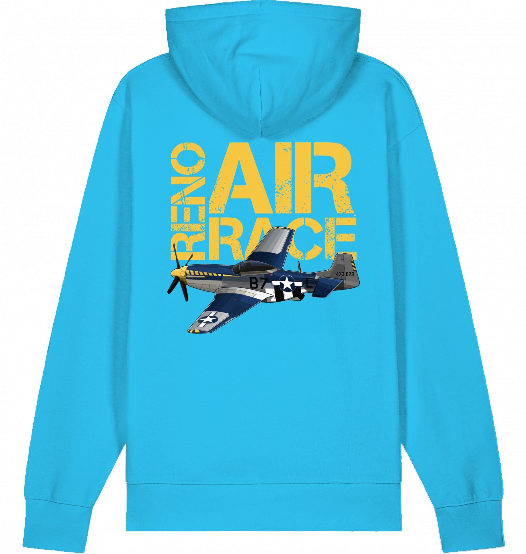 Aviation Flugzeug Hoodie P-51 Mustang "Reno Air Race" Aqua Blue für Piloten, Crews, Kinder & Planespotter made by SUPERSONIC aero 4U