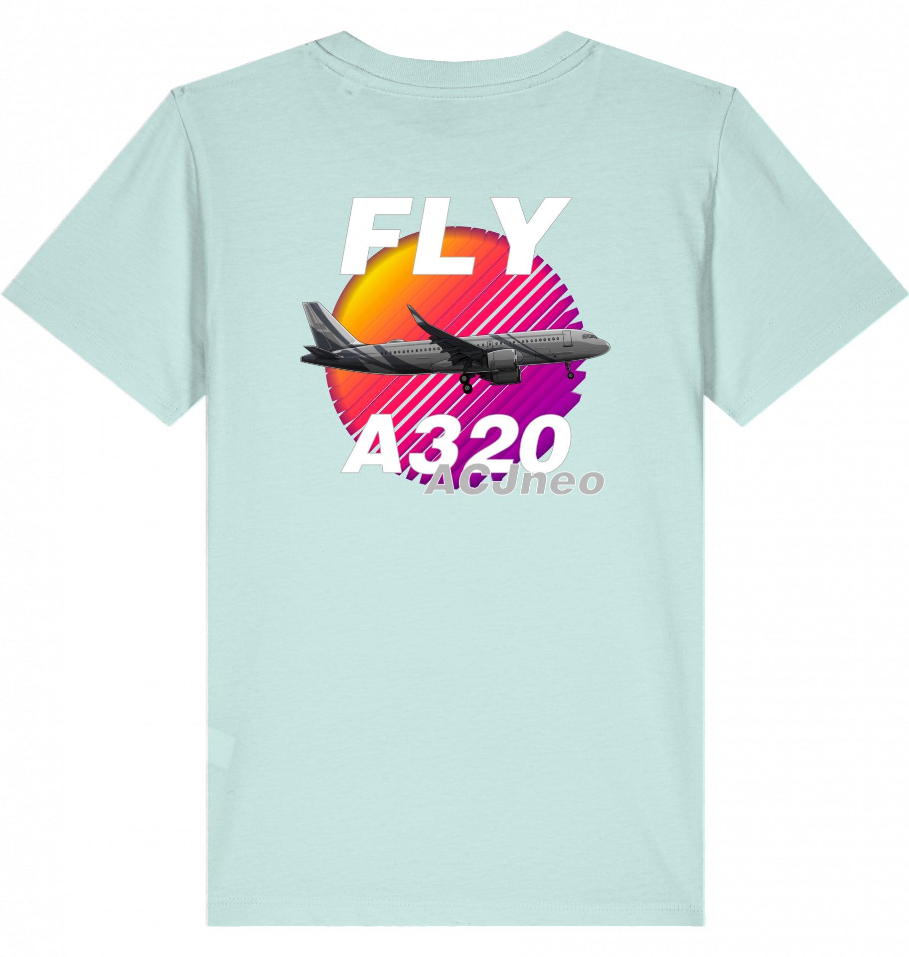 Aviation Kids Aviation T-Shirt "Fly Airbus A320 ACJneo" 2.0 Caribbean Blue für Piloten, Crews, Kinder & Planespotter made by SUPERSONIC aero 4U