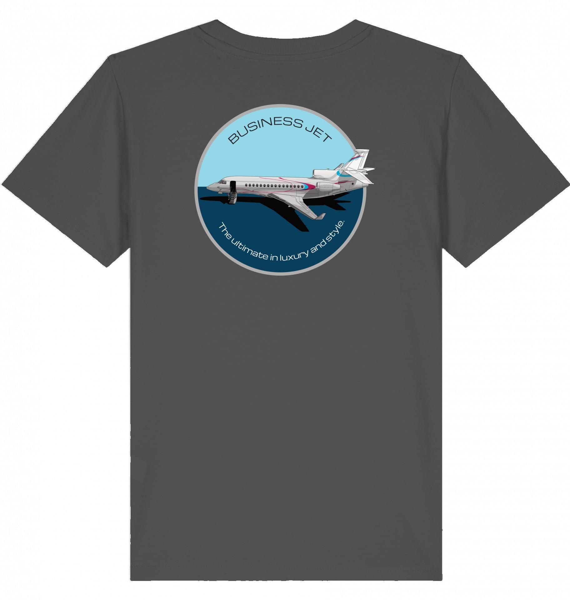 Aviation Kids Aviation T-Shirt "Dassault Falcon 7X Business Jet" 2.0 Anthracite für Piloten, Crews, Kinder & Planespotter made by SUPERSONIC aero 4U