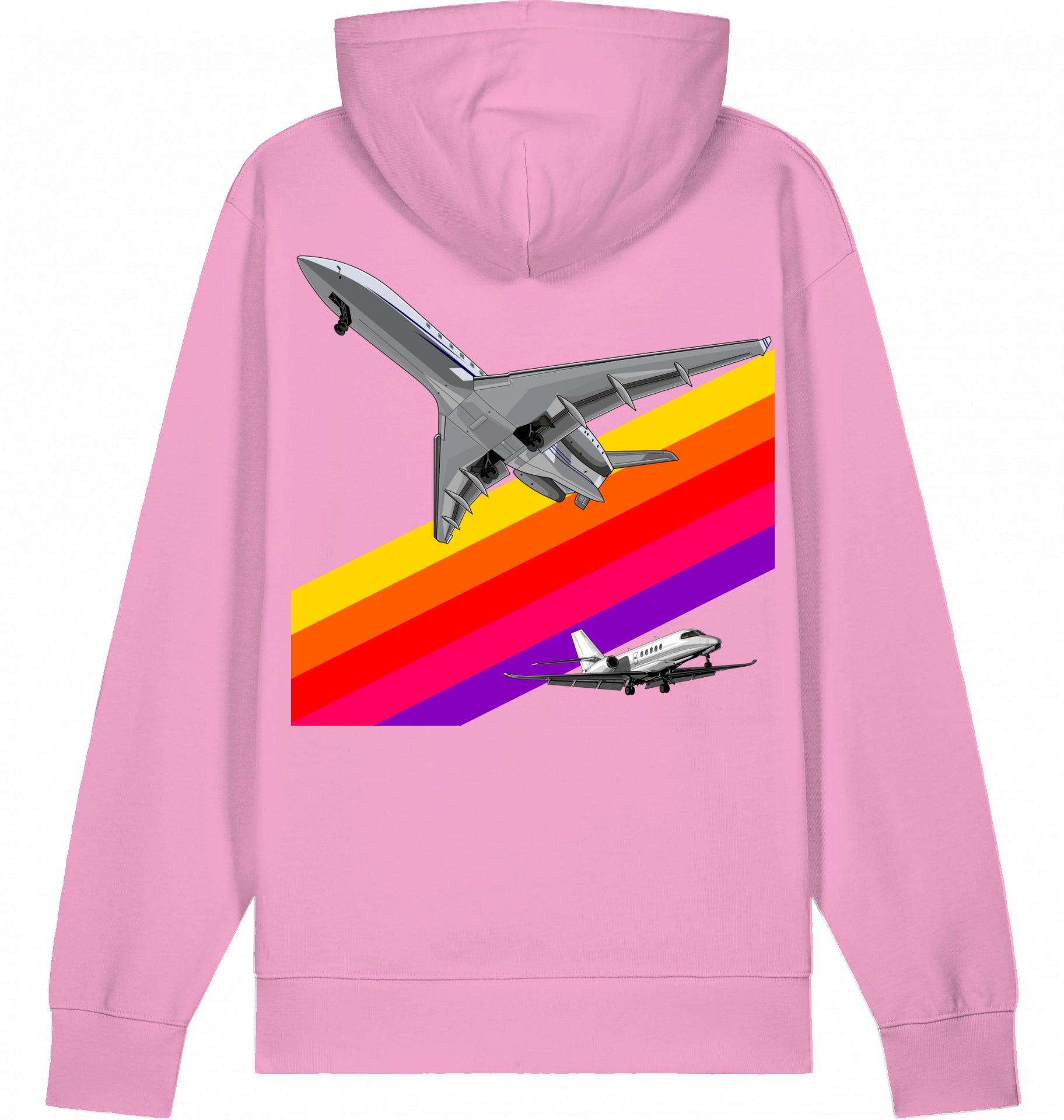 Aviation Flugzeug Hoodie im VHS Rainbow Design der 80er Bubble Pink für Piloten, Crews, Kinder & Planespotter made by SUPERSONIC aero 4U