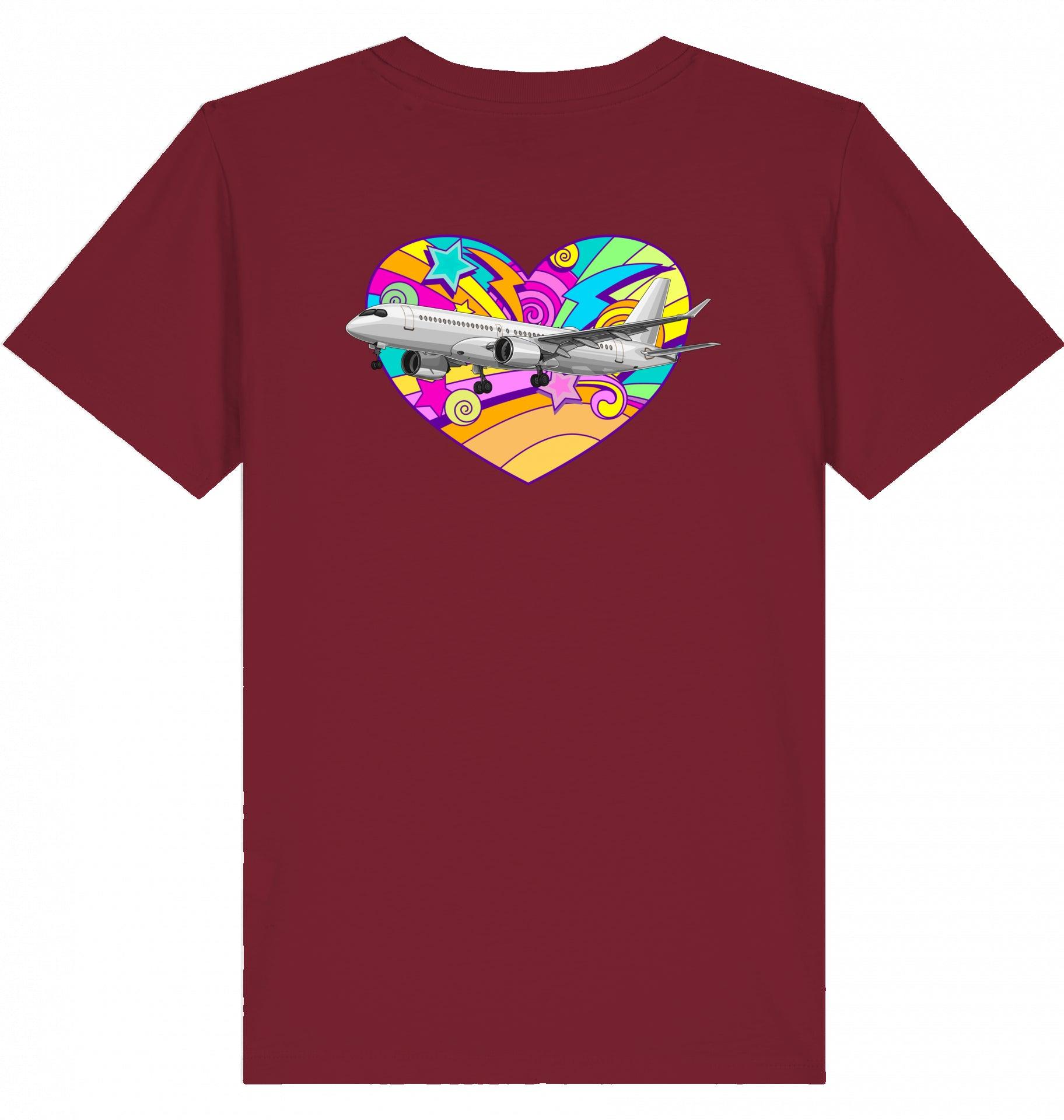 Aviation Kids Aviation T-Shirt Airbus A220 Flugzeug "Heart" 2.0 Burgundy für Piloten, Crews, Kinder & Planespotter made by SUPERSONIC aero 4U