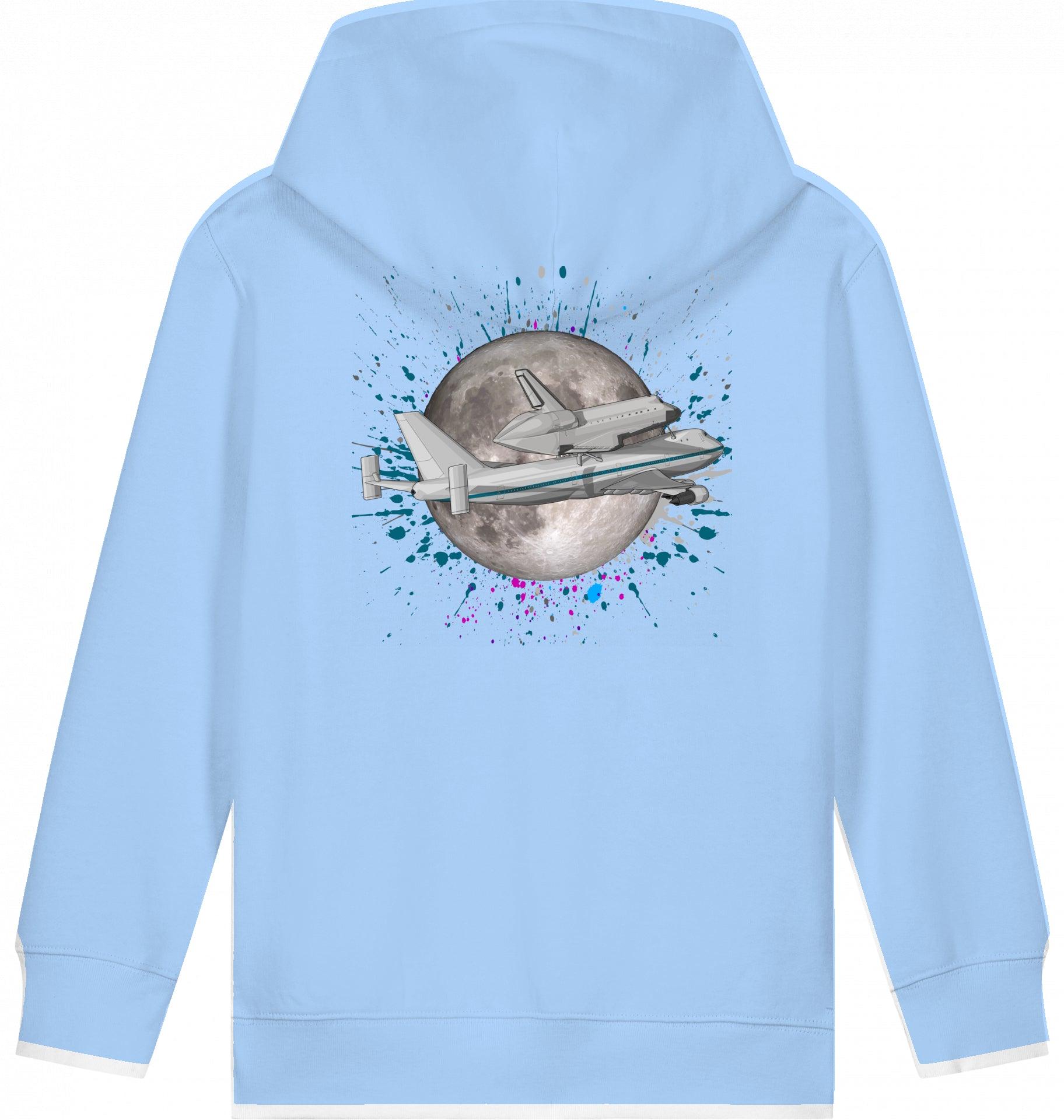 Aviation Kids Aviation Hoodie "Boeing 747 NASA Space Shuttle Jumbo Jet" Blue Soul 12-14 für Piloten, Crews, Kinder & Planespotter made by SUPERSONIC aero 4U