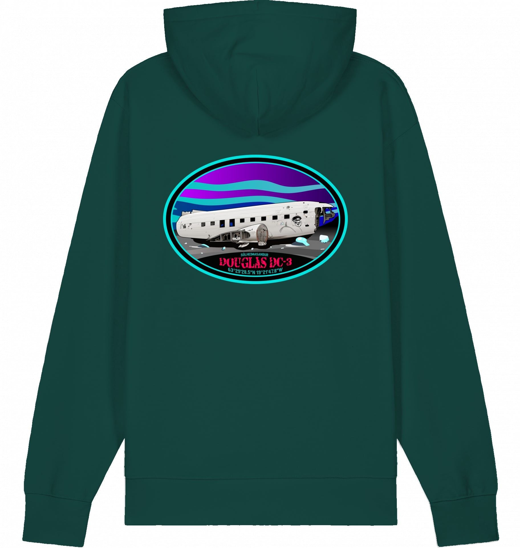 Aviation Flugzeug Hoodie - DC-3 Aircraft Wreck - Sólheimansandur - Iceland Glazed Green für Piloten, Crews, Kinder & Planespotter made by SUPERSONIC aero 4U