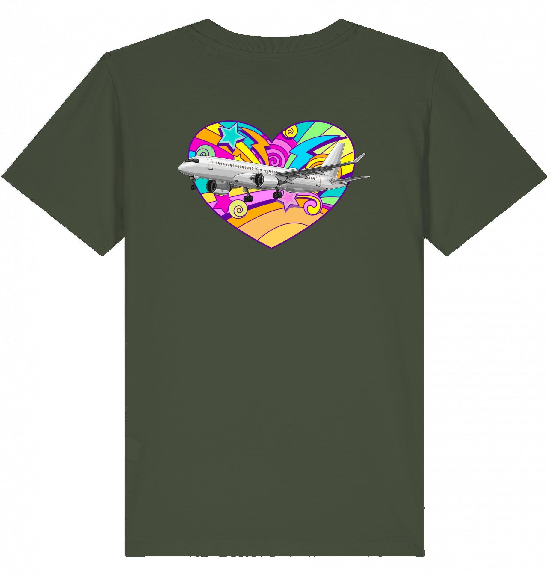 Aviation Kids Aviation T-Shirt Airbus A220 Flugzeug "Heart" 2.0 Khaki für Piloten, Crews, Kinder & Planespotter made by SUPERSONIC aero 4U