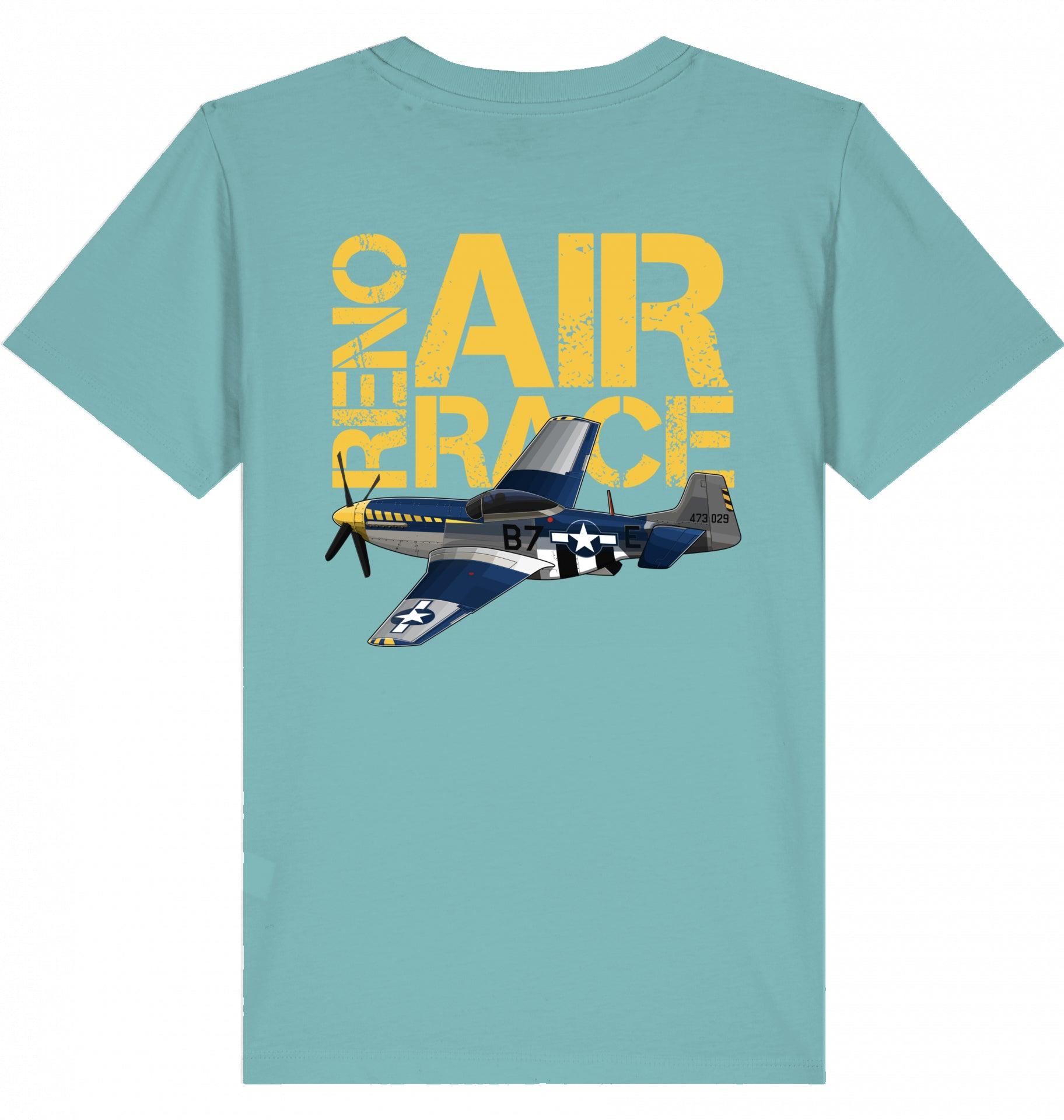 Aviation Kids Aviation T-Shirt "Reno Air Race Mustang P-51" 2.0 Teal Monstera für Piloten, Crews, Kinder & Planespotter made by SUPERSONIC aero 4U