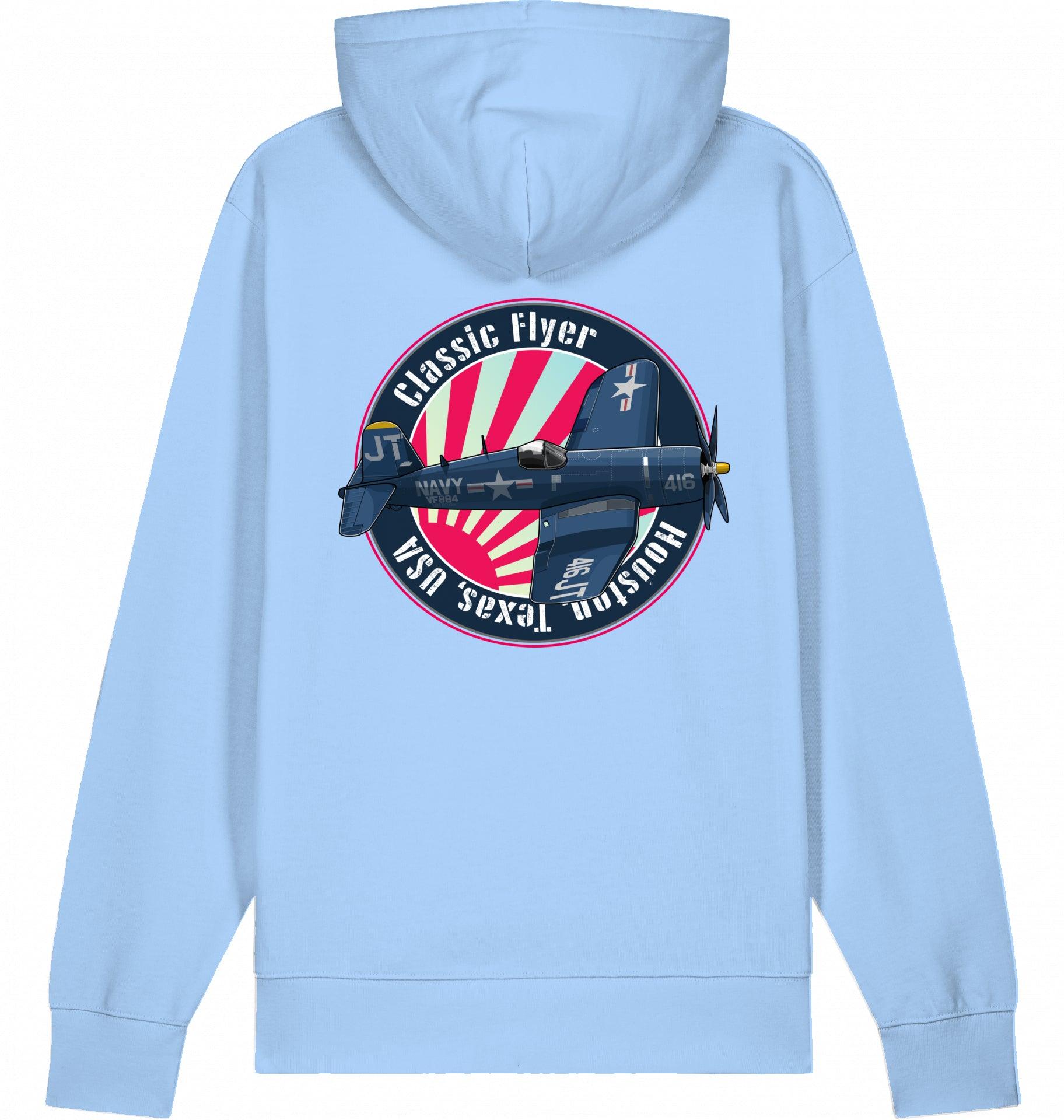 Aviation Flugzeug Hoodie "Classic Flyer Corsair Vought F4U" Blue Soul für Piloten, Crews, Kinder & Planespotter made by SUPERSONIC aero 4U