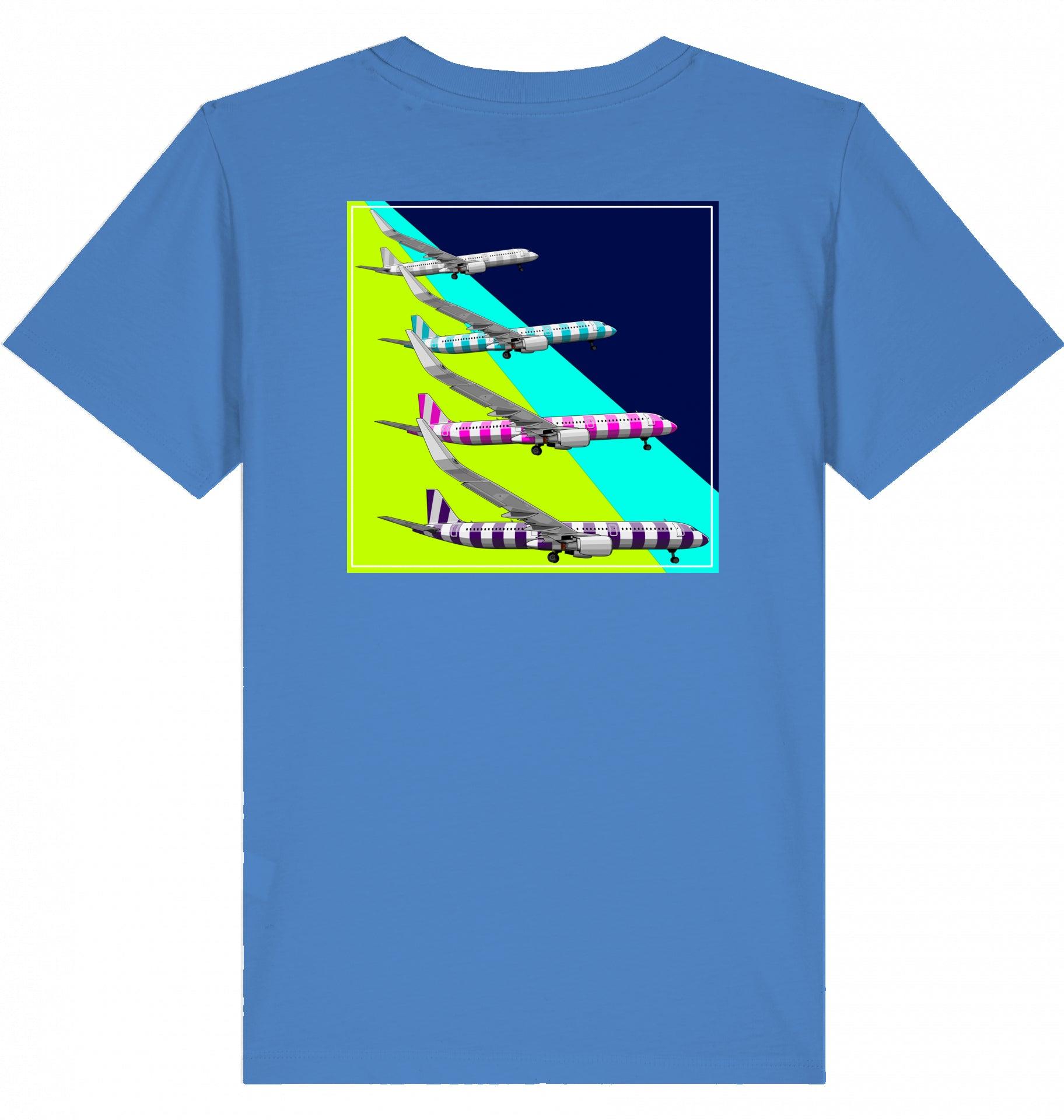 Aviation Kids Aviation T-Shirt Airbus A321 Aircraft Landing 2.0 Bright Blue für Piloten, Crews, Kinder & Planespotter made by SUPERSONIC aero 4U