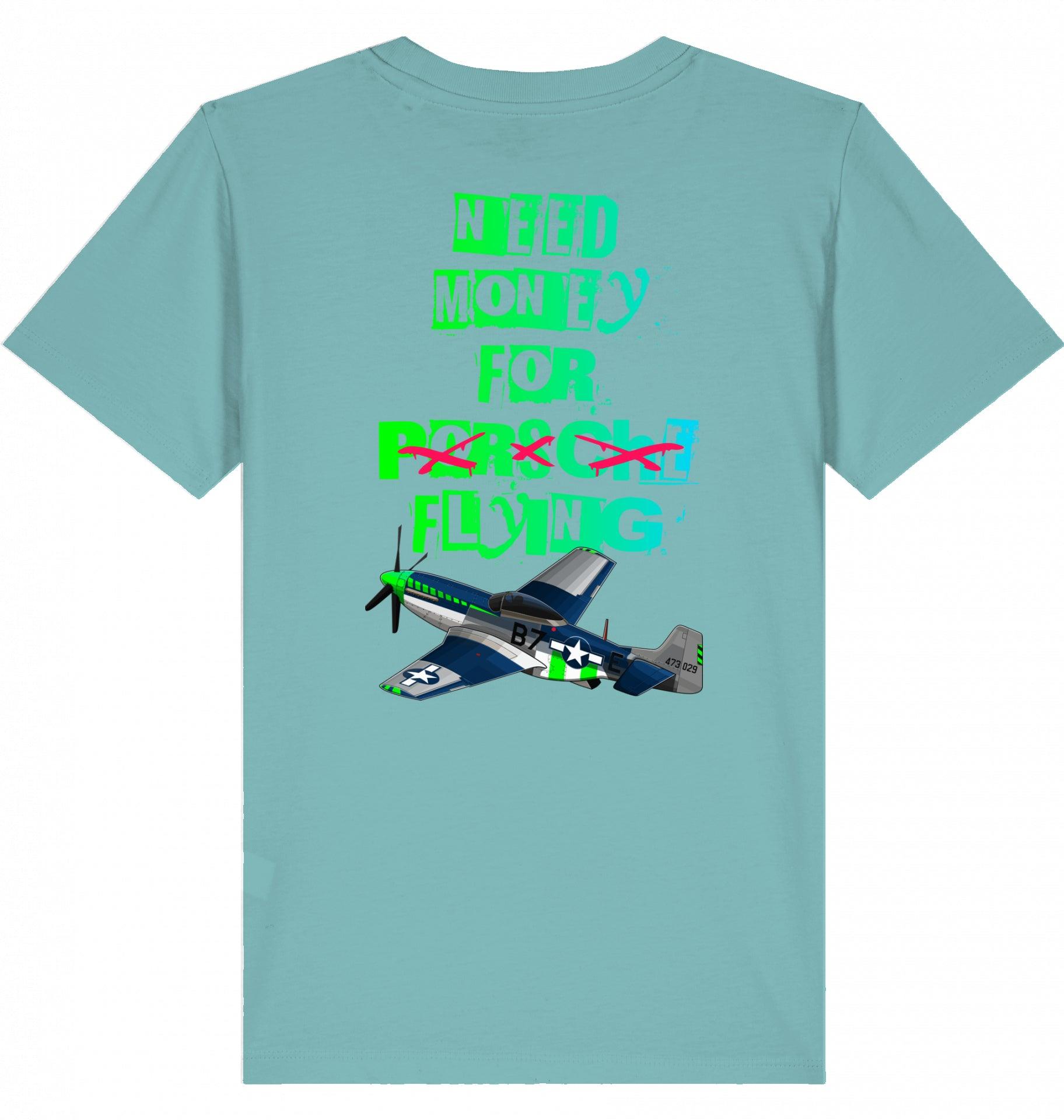 Aviation Kids Aviation T-Shirt "Need Money for Flying" 2.0 Teal Monstera für Piloten, Crews, Kinder & Planespotter made by SUPERSONIC aero 4U