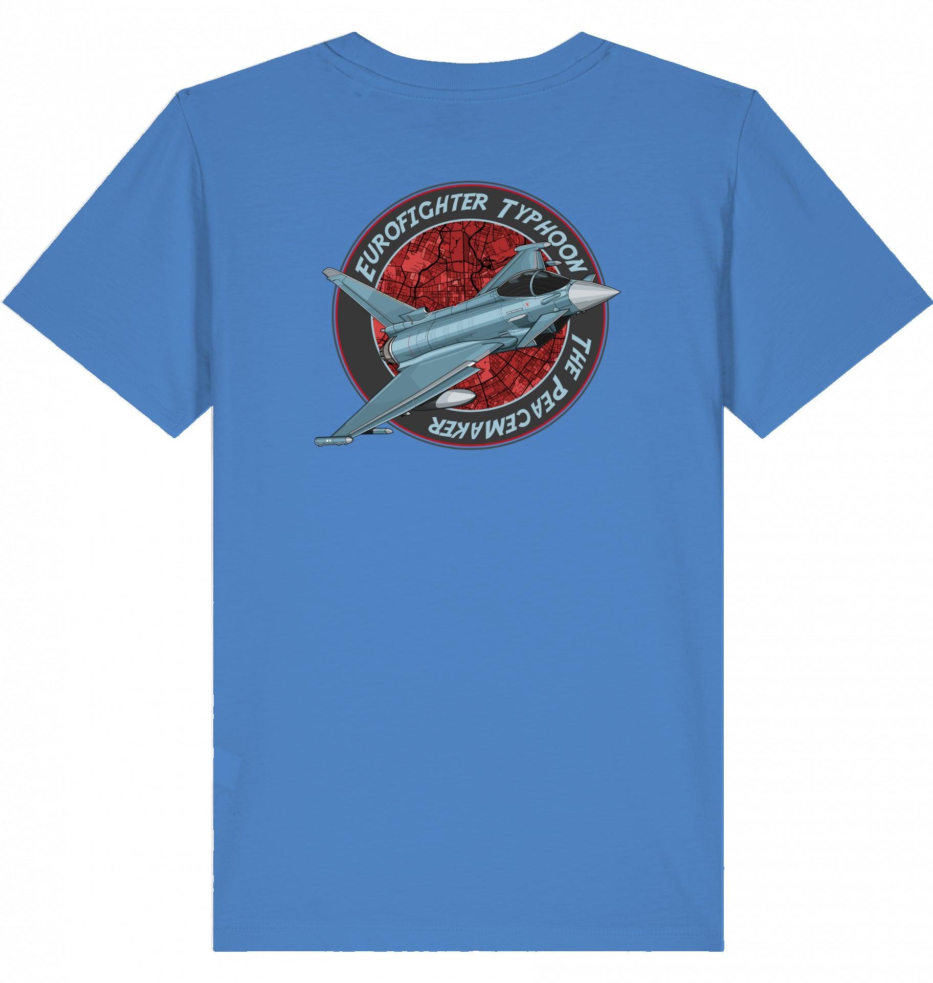 Aviation Kids Aviation T-Shirt "Eurofighter Typhoon - The Peacemaker" 2.0 Bright Blue für Piloten, Crews, Kinder & Planespotter made by SUPERSONIC aero 4U