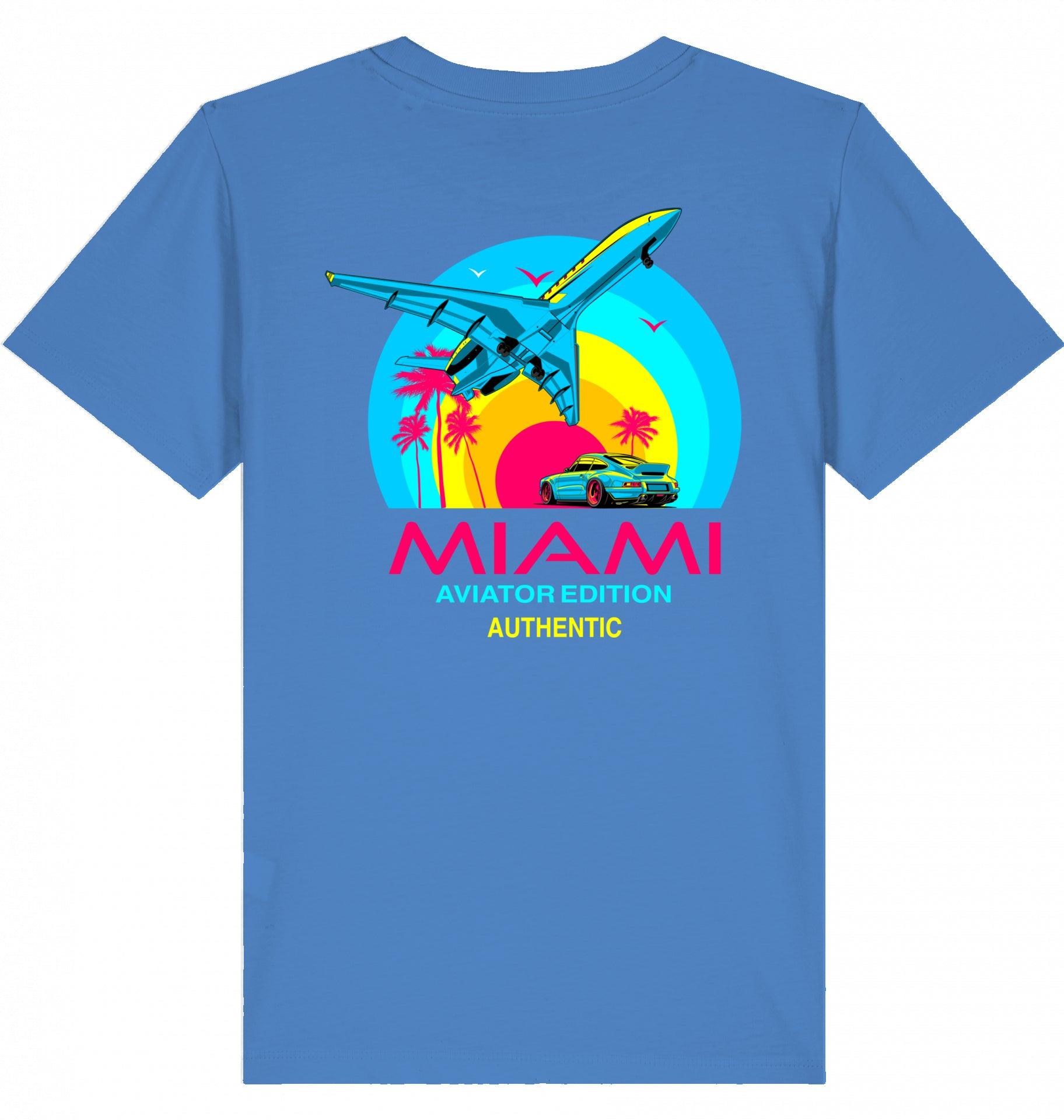 Aviation Kids Aviation T-Shirt "Aviator Miami Summer" 2.0 Bright Blue für Piloten, Crews, Kinder & Planespotter made by SUPERSONIC aero 4U