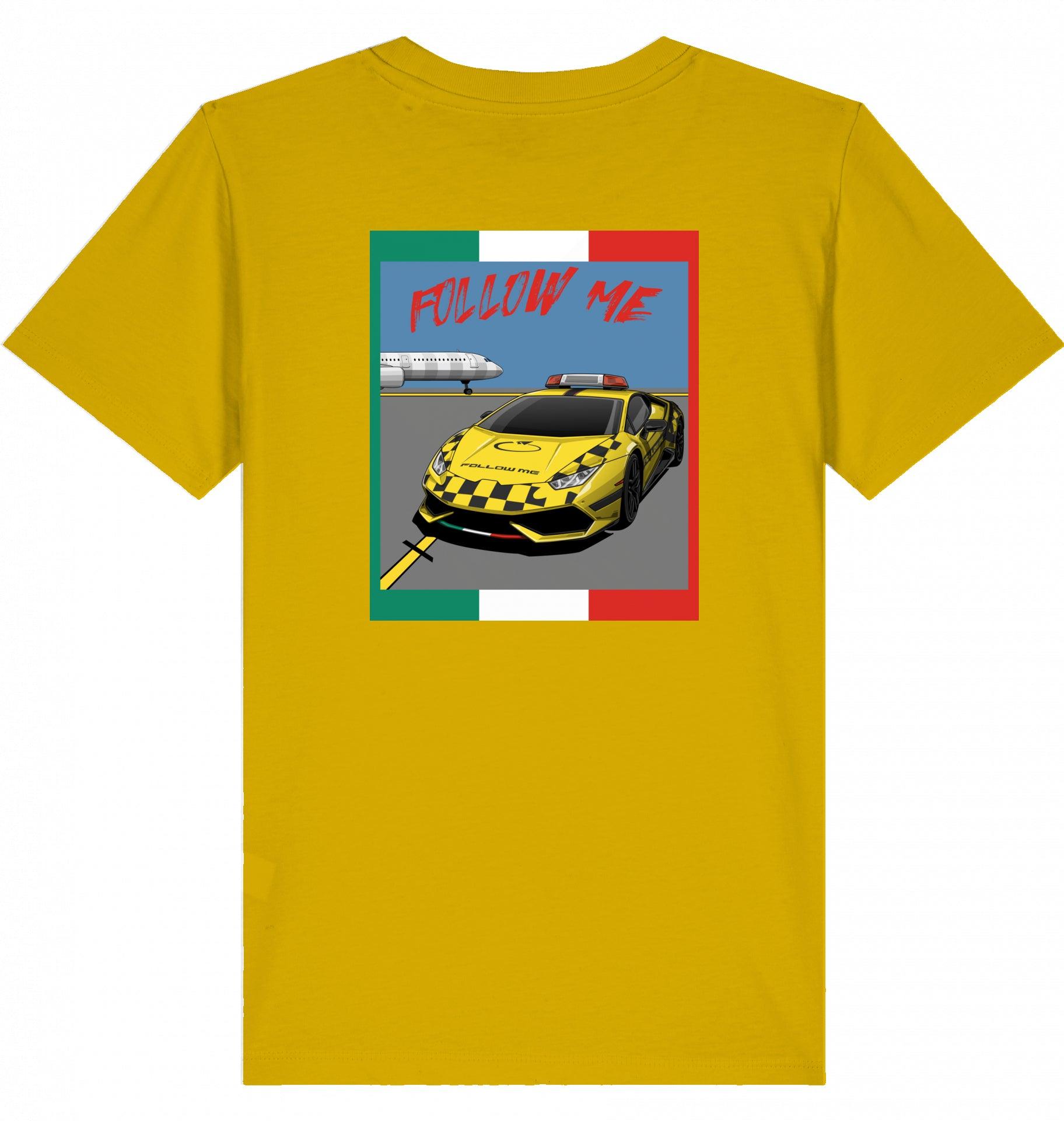 Aviation Kids Aviation T-Shirt "Follow Me Supercar" Flughafen 2.0 Ochre für Piloten, Crews, Kinder & Planespotter made by SUPERSONIC aero 4U