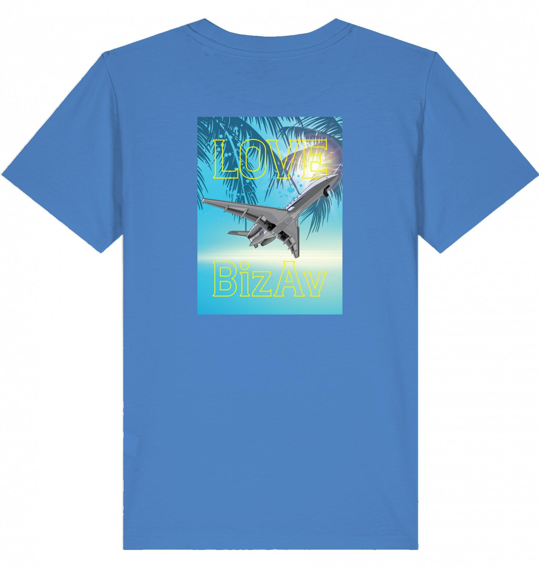 Aviation Kids Aviation T-Shirt "Love BizAv Business Aviation" 2.0 Bright Blue für Piloten, Crews, Kinder & Planespotter made by SUPERSONIC aero 4U