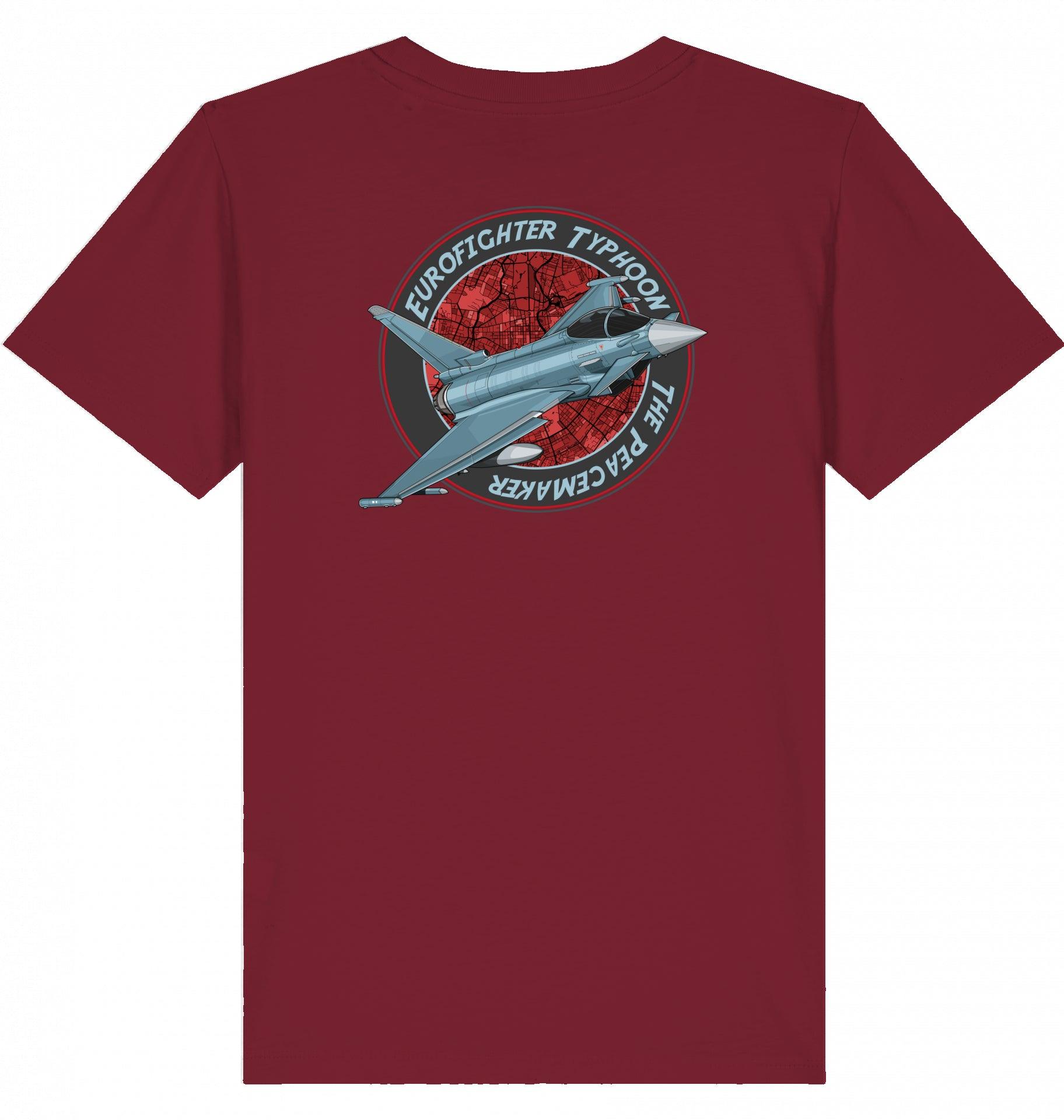 Aviation Kids Aviation T-Shirt "Eurofighter Typhoon - The Peacemaker" 2.0 Burgundy für Piloten, Crews, Kinder & Planespotter made by SUPERSONIC aero 4U