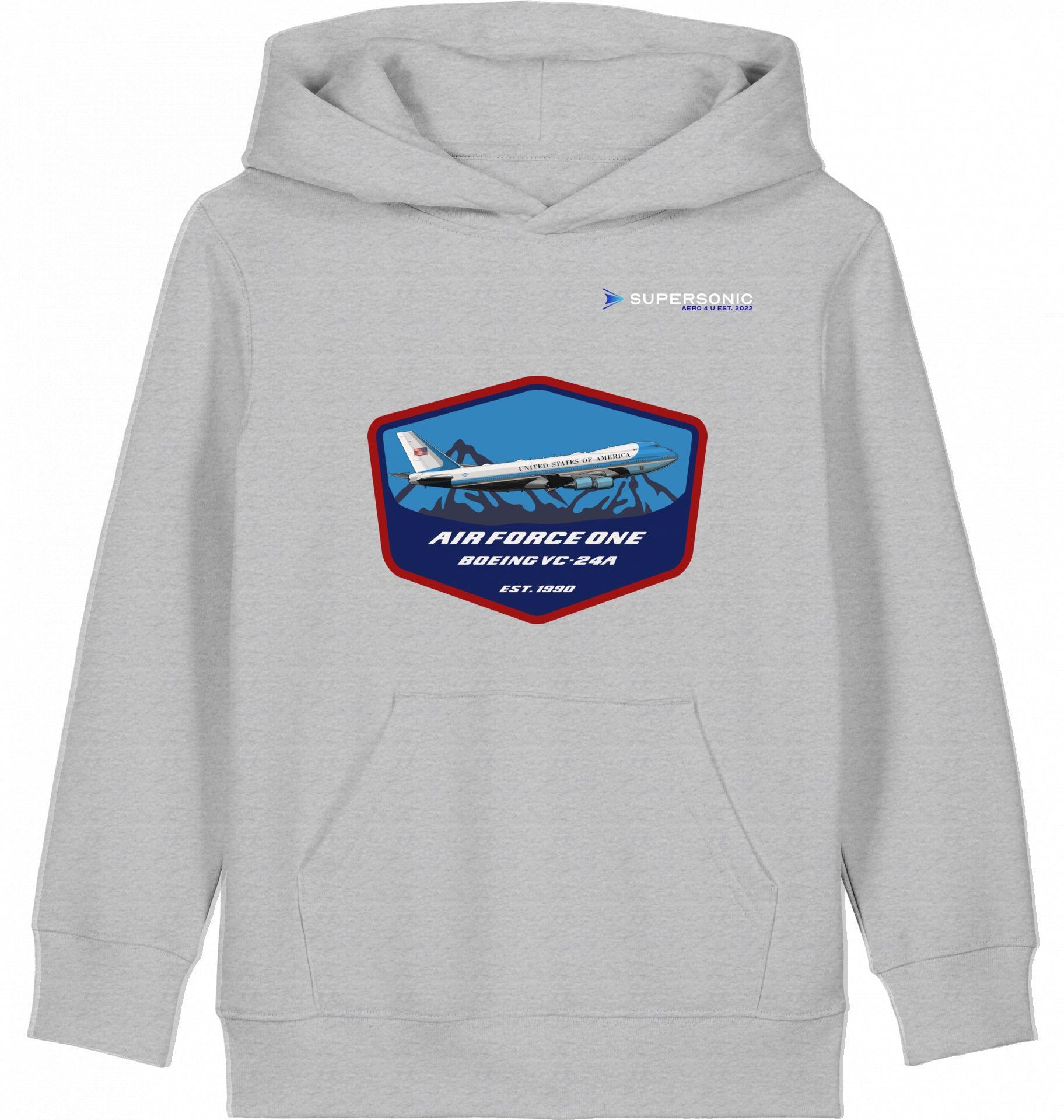 Aviation Kids Flugzeug Hoodie "Airforce One Boeing 747 - Jumbojet" Heather Grey für Piloten, Crews, Kinder & Planespotter made by SUPERSONIC aero 4U