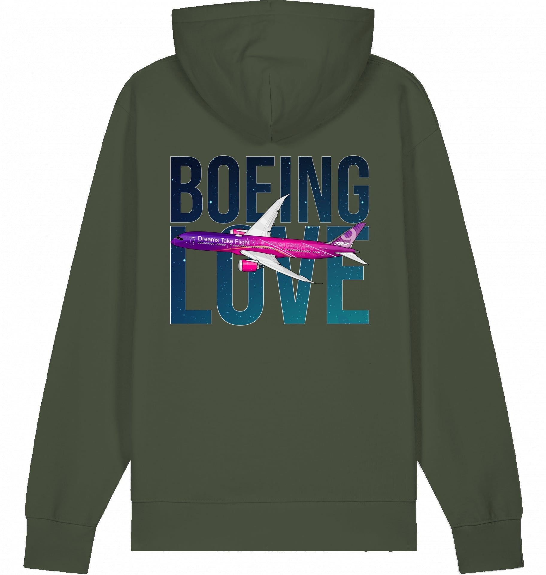 Aviation Flugzeug Hoodie Boeing Love 787 Dreamliner Khaki für Piloten, Crews, Kinder & Planespotter made by SUPERSONIC aero 4U