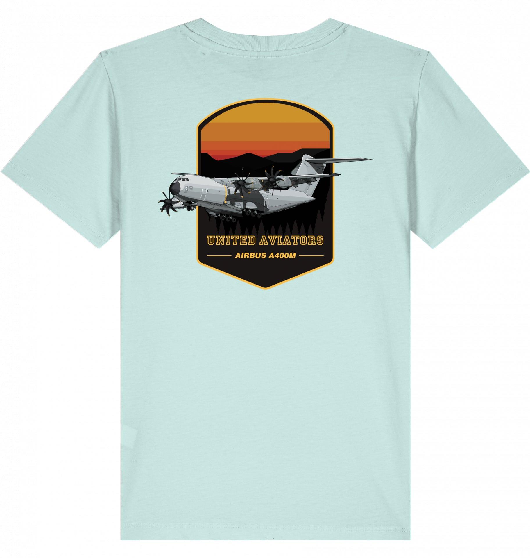 Aviation Kids Aviation T-Shirt United Aviators Airbus A400M Flugzeug2.0 Caribbean Blue für Piloten, Crews, Kinder & Planespotter made by SUPERSONIC aero 4U
