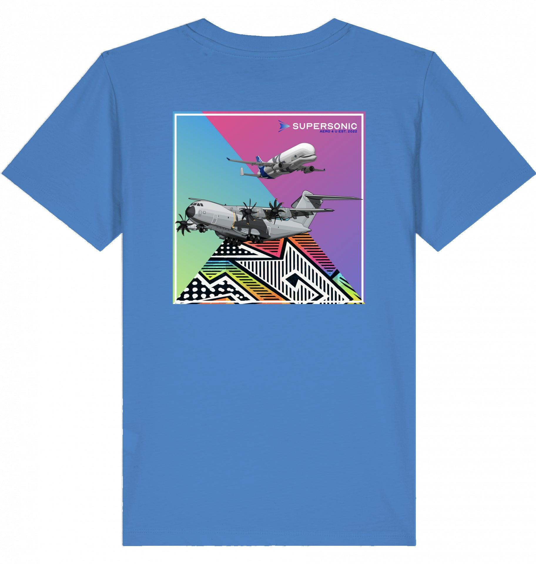 Aviation Kids Aviation T-Shirt Airbus A400M und Beluga Flugzeuge 2.0 Bright Blue für Piloten, Crews, Kinder & Planespotter made by SUPERSONIC aero 4U