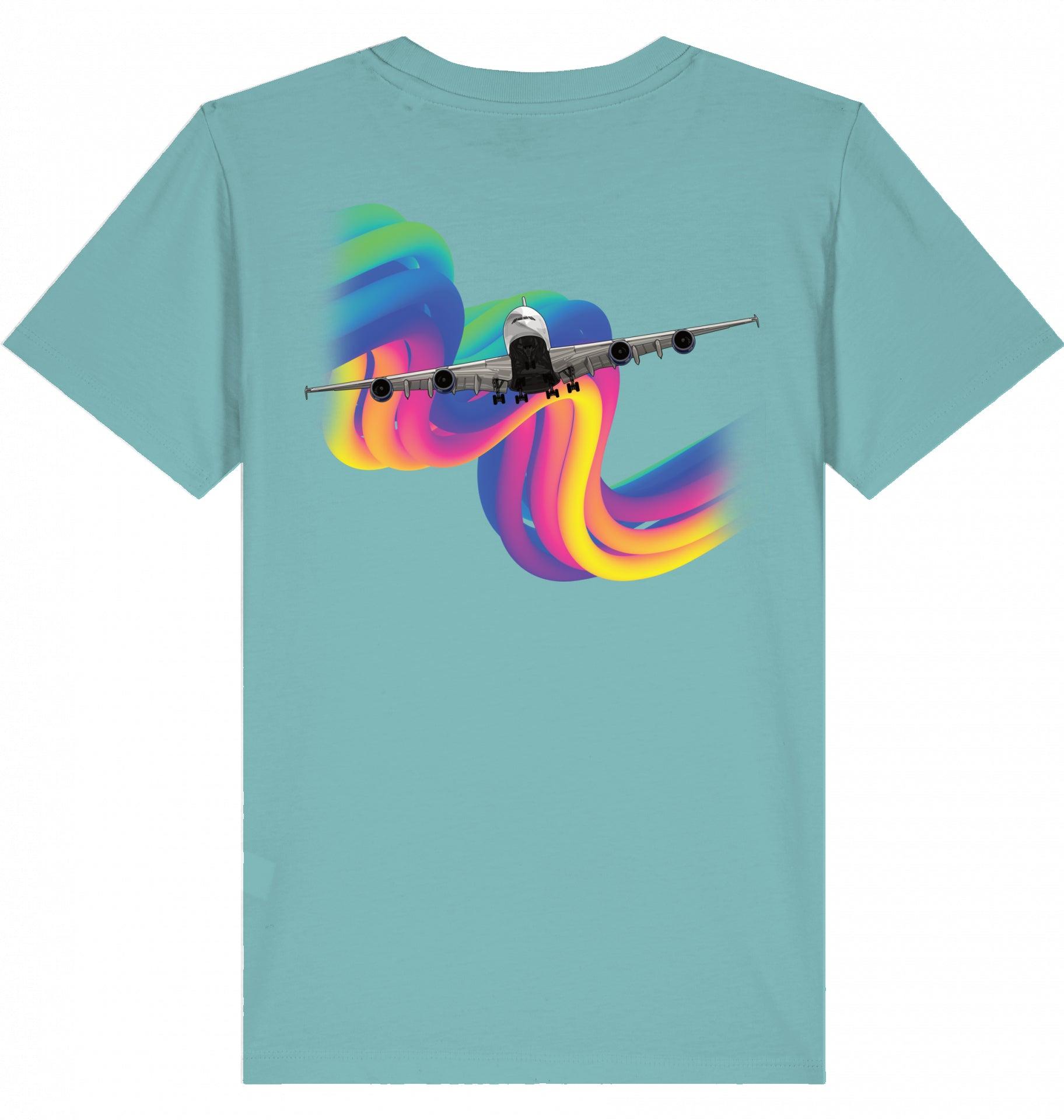 Aviation Kids Aviation T-Shirt Airbus A380 Flugzeug Rainbow 2.0 Teal Monstera für Piloten, Crews, Kinder & Planespotter made by SUPERSONIC aero 4U