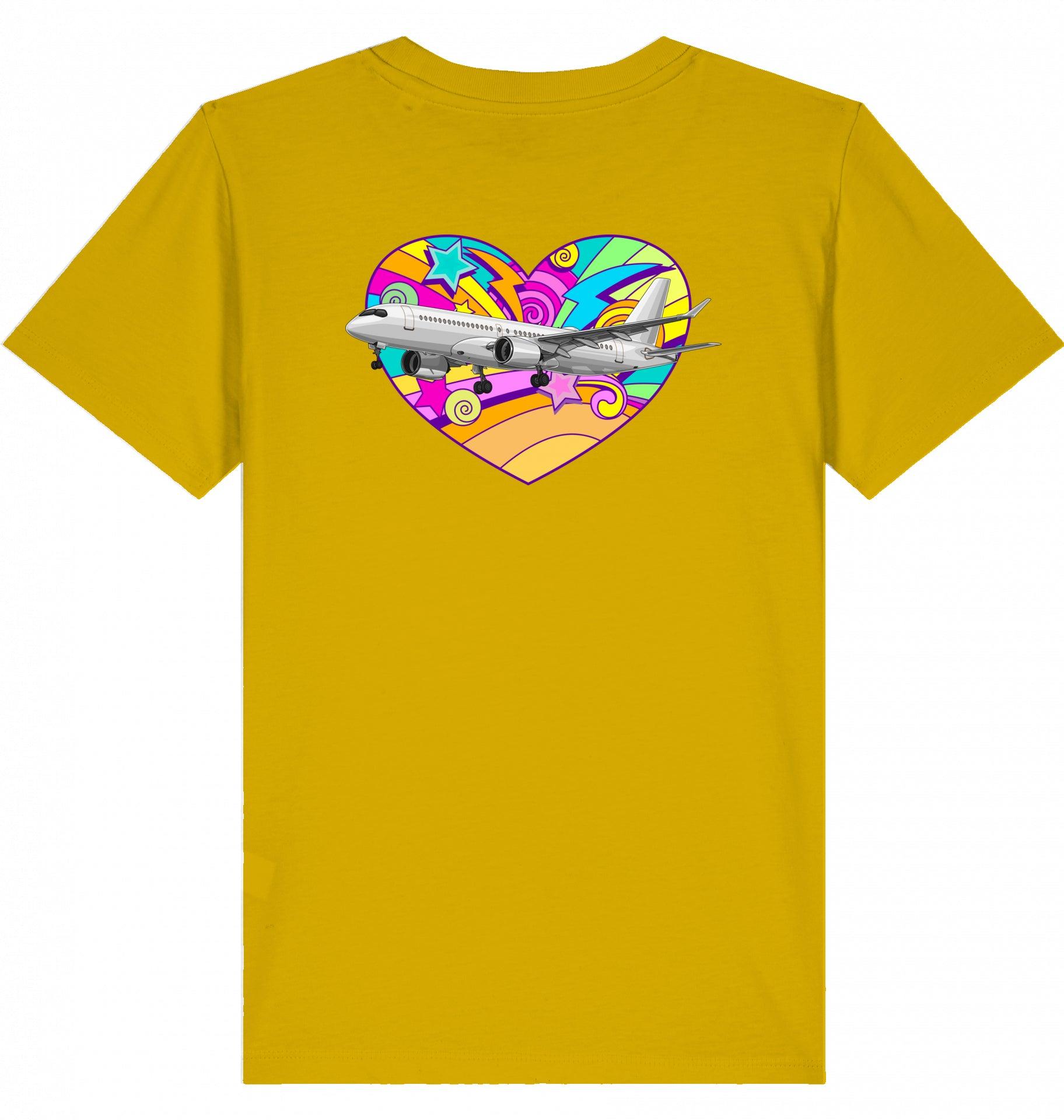 Aviation Kids Aviation T-Shirt Airbus A220 Flugzeug "Heart" 2.0 Ochre für Piloten, Crews, Kinder & Planespotter made by SUPERSONIC aero 4U