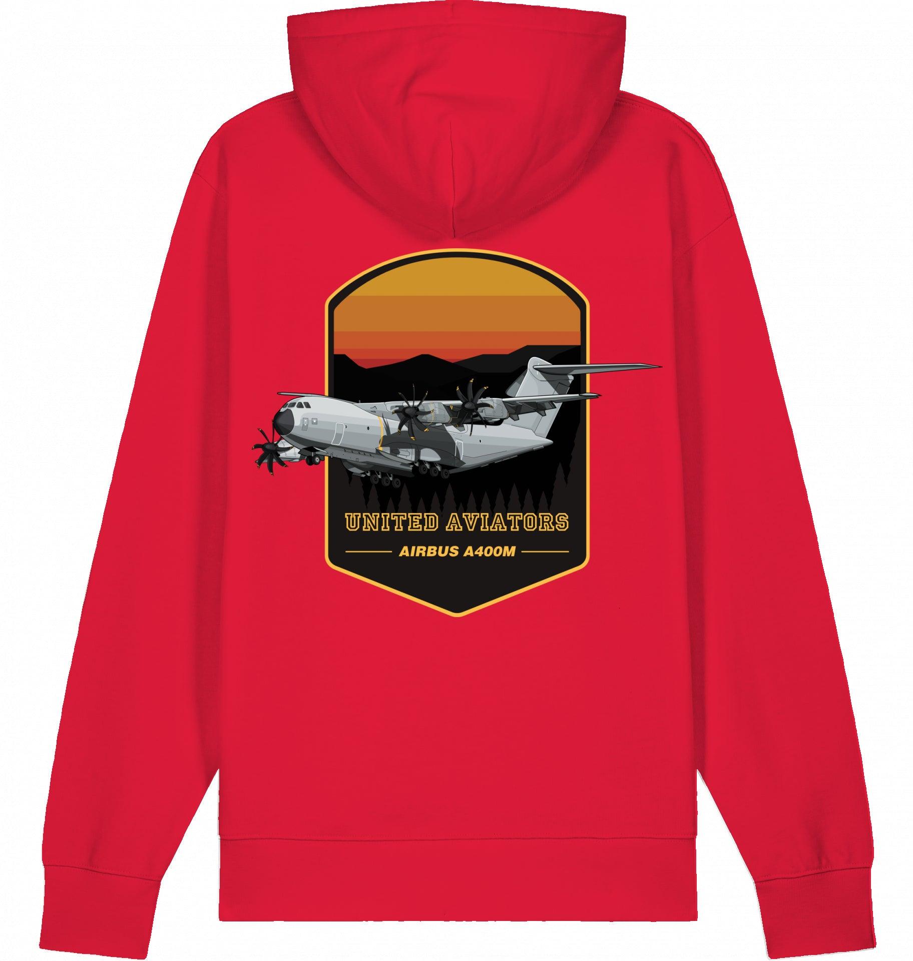 Aviation Flugzeug Hoodie Airbus A400M "United Aviators" Red für Piloten, Crews, Kinder & Planespotter made by SUPERSONIC aero 4U