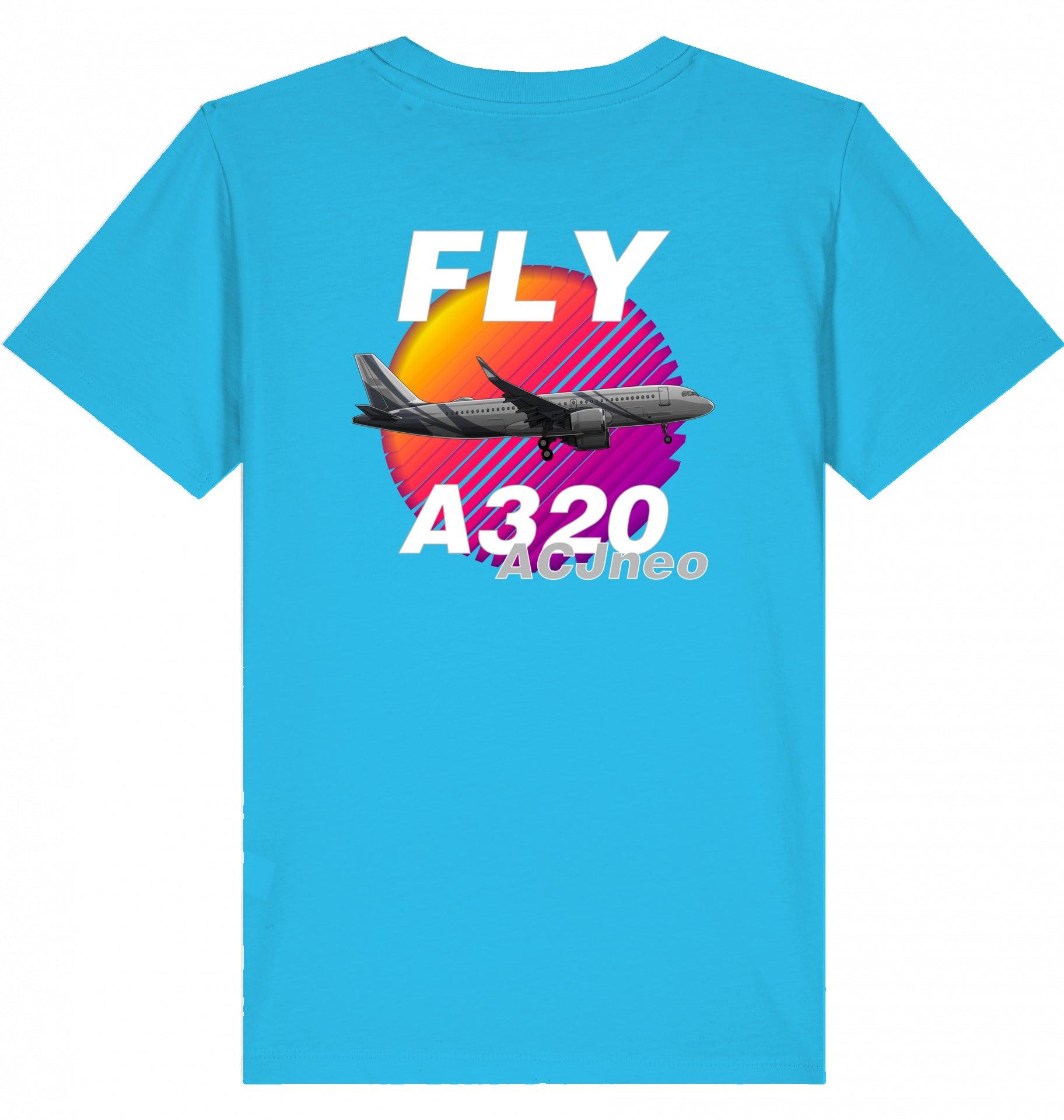 Aviation Kids Aviation T-Shirt "Fly Airbus A320 ACJneo" 2.0 Aqua Blue für Piloten, Crews, Kinder & Planespotter made by SUPERSONIC aero 4U