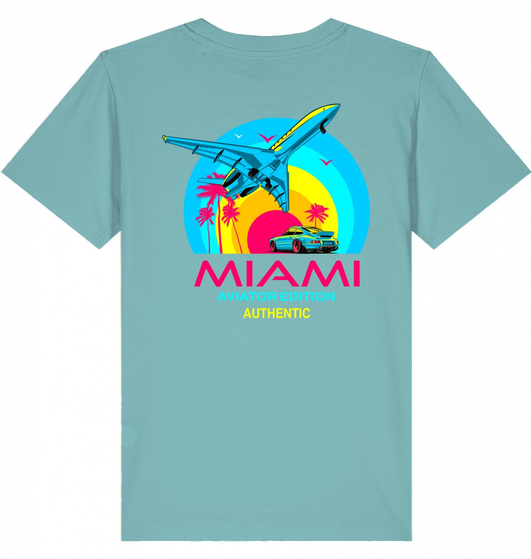 Aviation Kids Aviation T-Shirt "Aviator Miami Summer" 2.0 Teal Monstera für Piloten, Crews, Kinder & Planespotter made by SUPERSONIC aero 4U