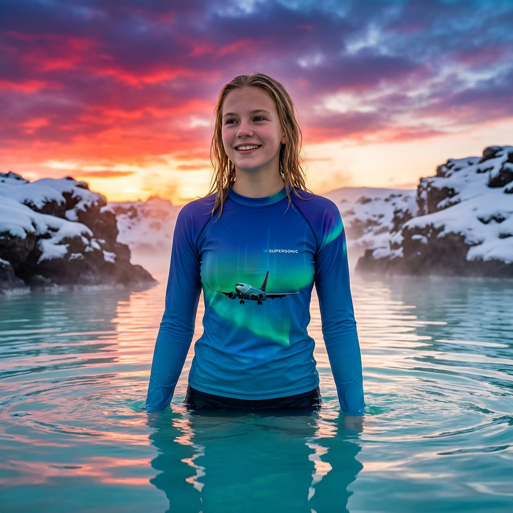 Lycra Swimmshirt Kinder, UV Shirt Kinder, Wassersport Shirt Kinder, Surf und Foil Shirt, Lycra Langarmshirt Kinder, Aviation Lycra Shirt, Flugeug Lycra Shirt, Supersonic Aero 4U, Sonnenschutz Kinder