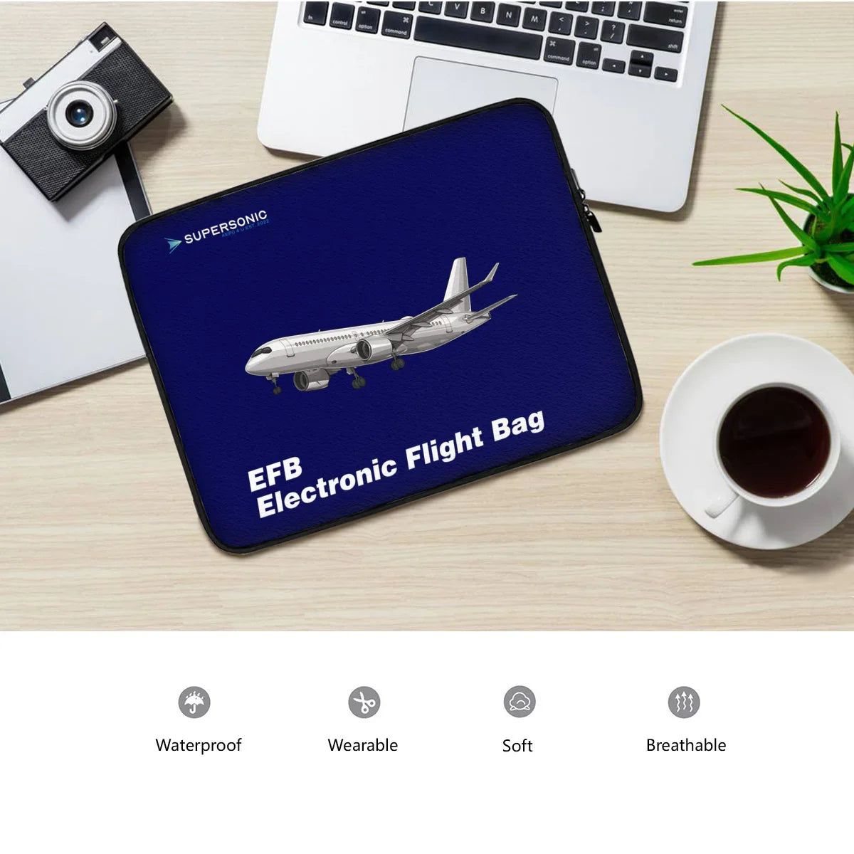 Aviation EFB & Laptop Tasche | Electronic Flight Bag im Airbus A220 Design für Piloten, Crews, Kinder & Planespotter made by SUPERSONIC aero 4U