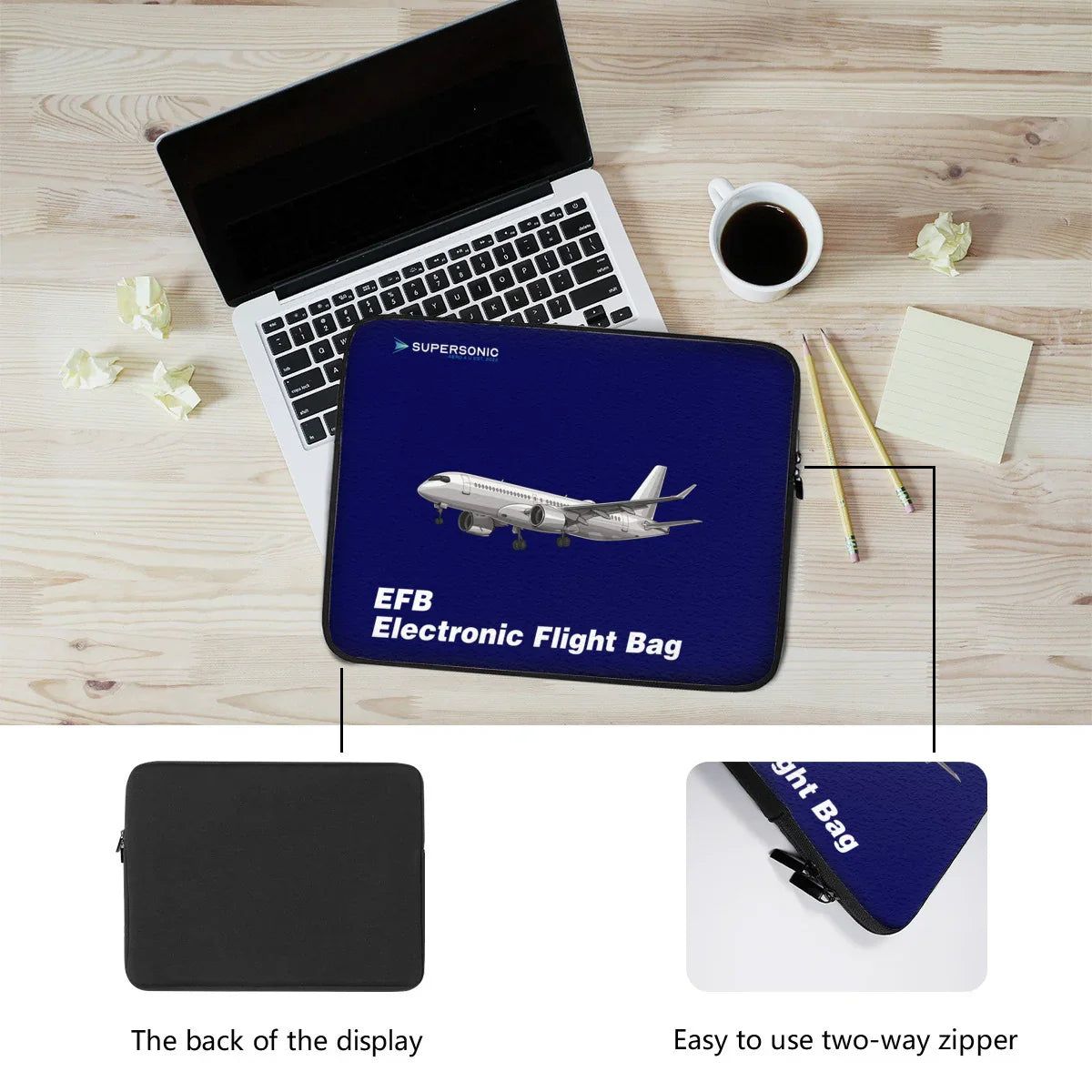 Aviation EFB & Laptop Tasche | Electronic Flight Bag im Airbus A220 Design für Piloten, Crews, Kinder & Planespotter made by SUPERSONIC aero 4U