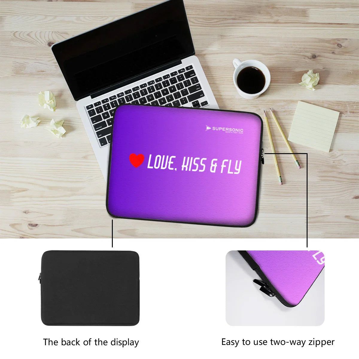 Aviation Love Kiss and Fly | Cabin Crew Laptopbag | Liebevolles Aviation Design für Piloten, Crews, Kinder & Planespotter made by SUPERSONIC aero 4U