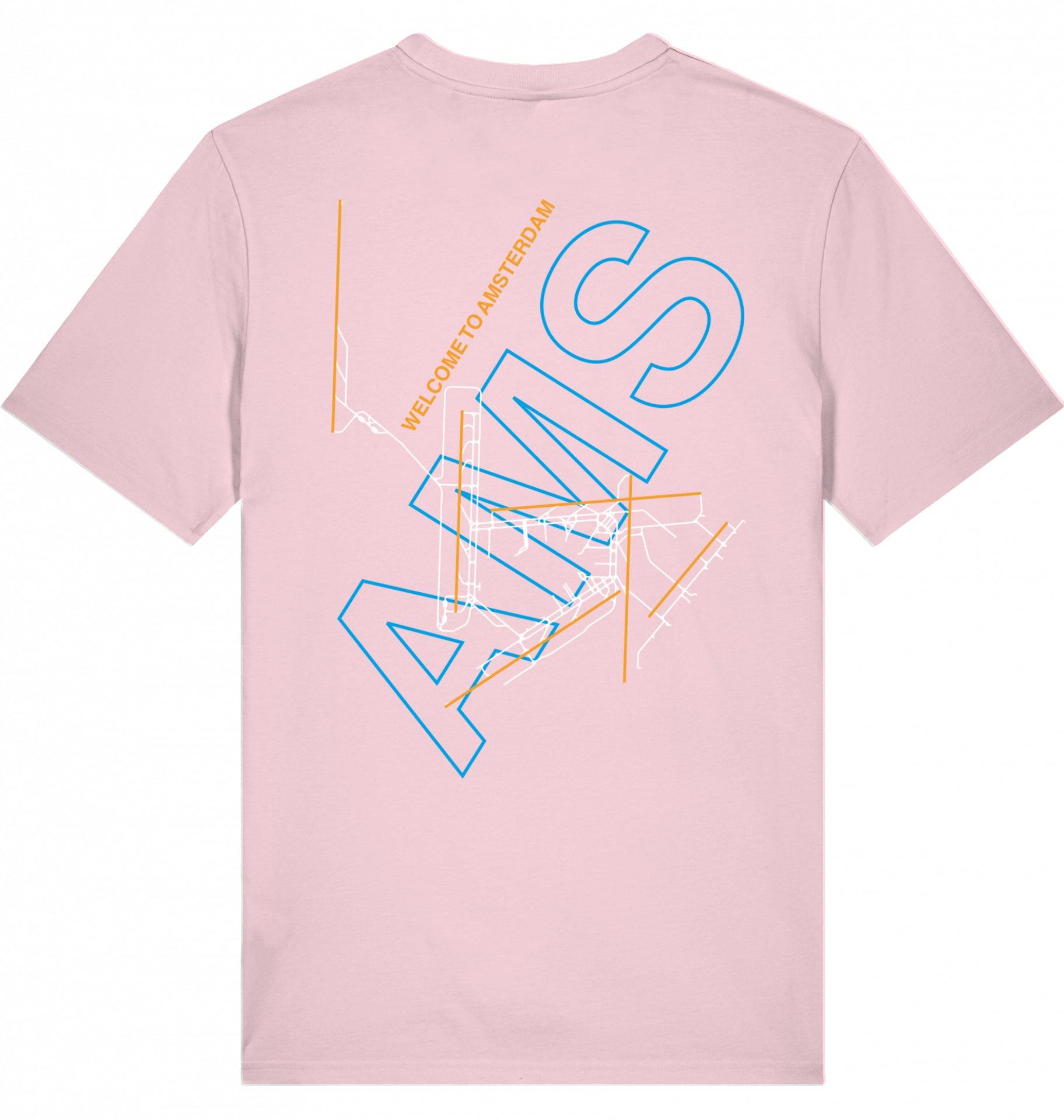 Aviation Airport T-Shirt "Amsterdam AMS Airportcode" Cotton Pink für Piloten, Crews, Kinder & Planespotter made by SUPERSONIC aero 4U