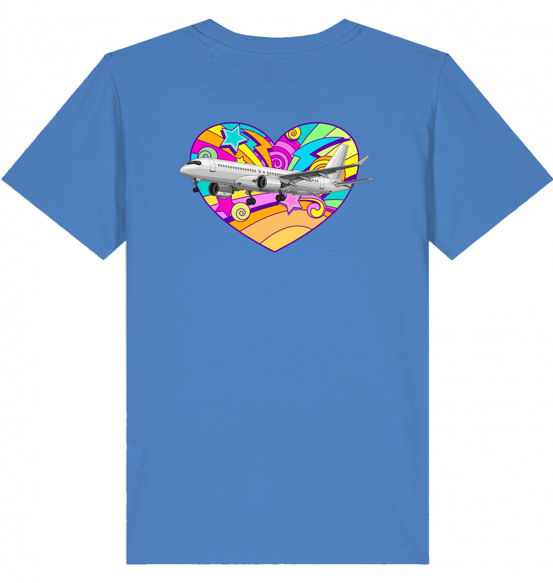 Aviation Kids Aviation T-Shirt Airbus A220 Flugzeug "Heart" 2.0 Bright Blue für Piloten, Crews, Kinder & Planespotter made by SUPERSONIC aero 4U