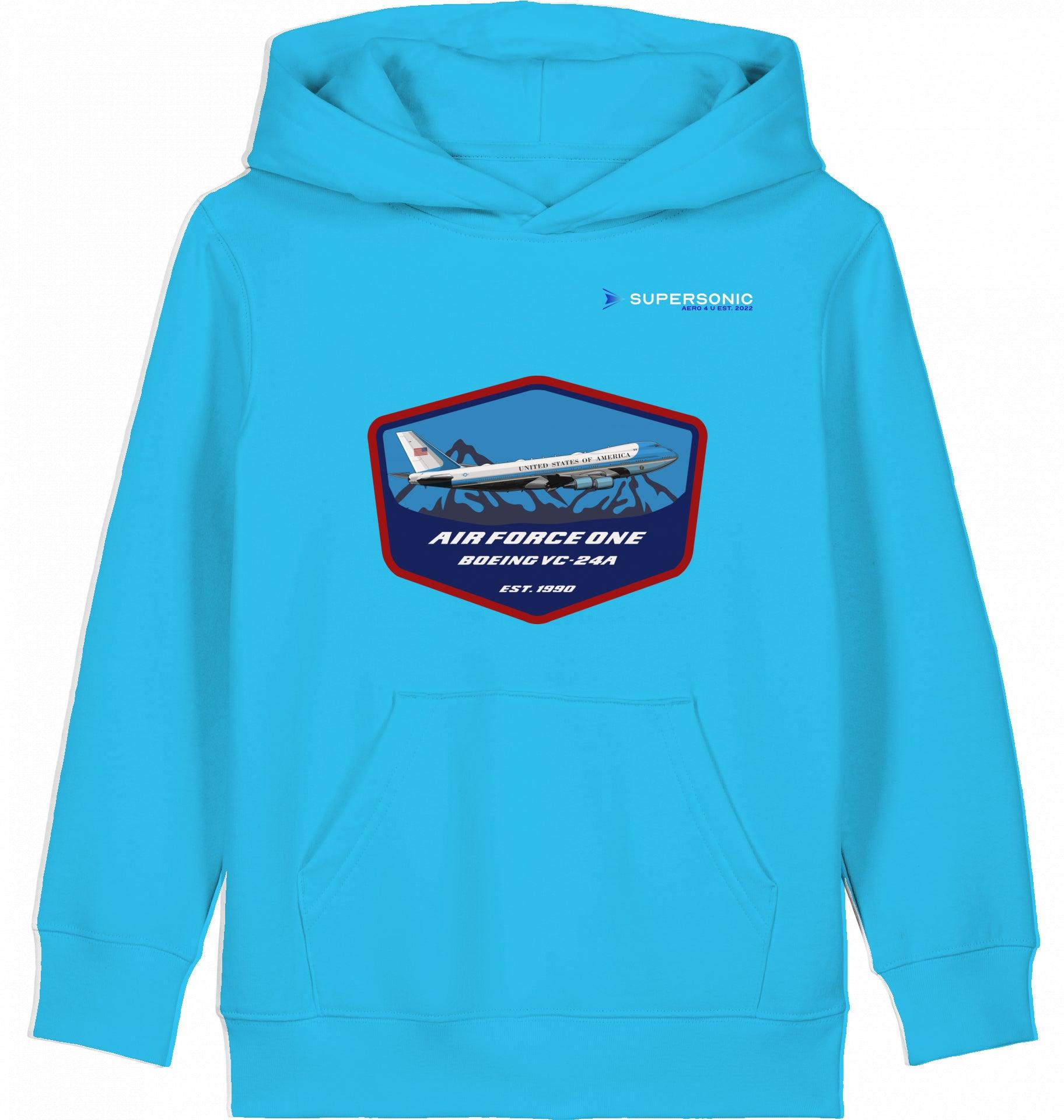 Aviation Kids Flugzeug Hoodie "Airforce One Boeing 747 - Jumbojet" Aqua Blue für Piloten, Crews, Kinder & Planespotter made by SUPERSONIC aero 4U
