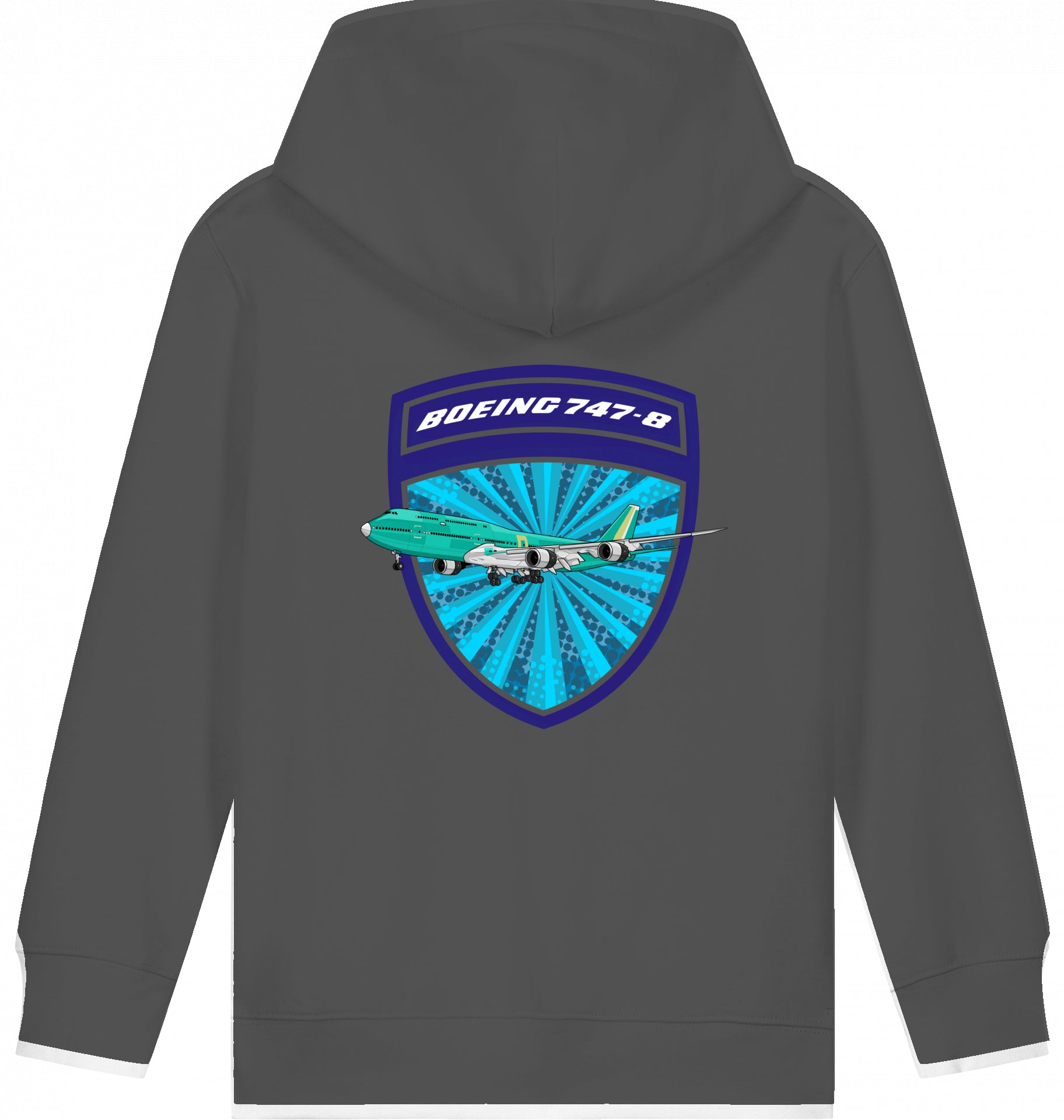 Aviation Kids Hoodie Boeing 747-8 Jumbojet Anthracite für Piloten, Crews, Kinder & Planespotter made by SUPERSONIC aero 4U