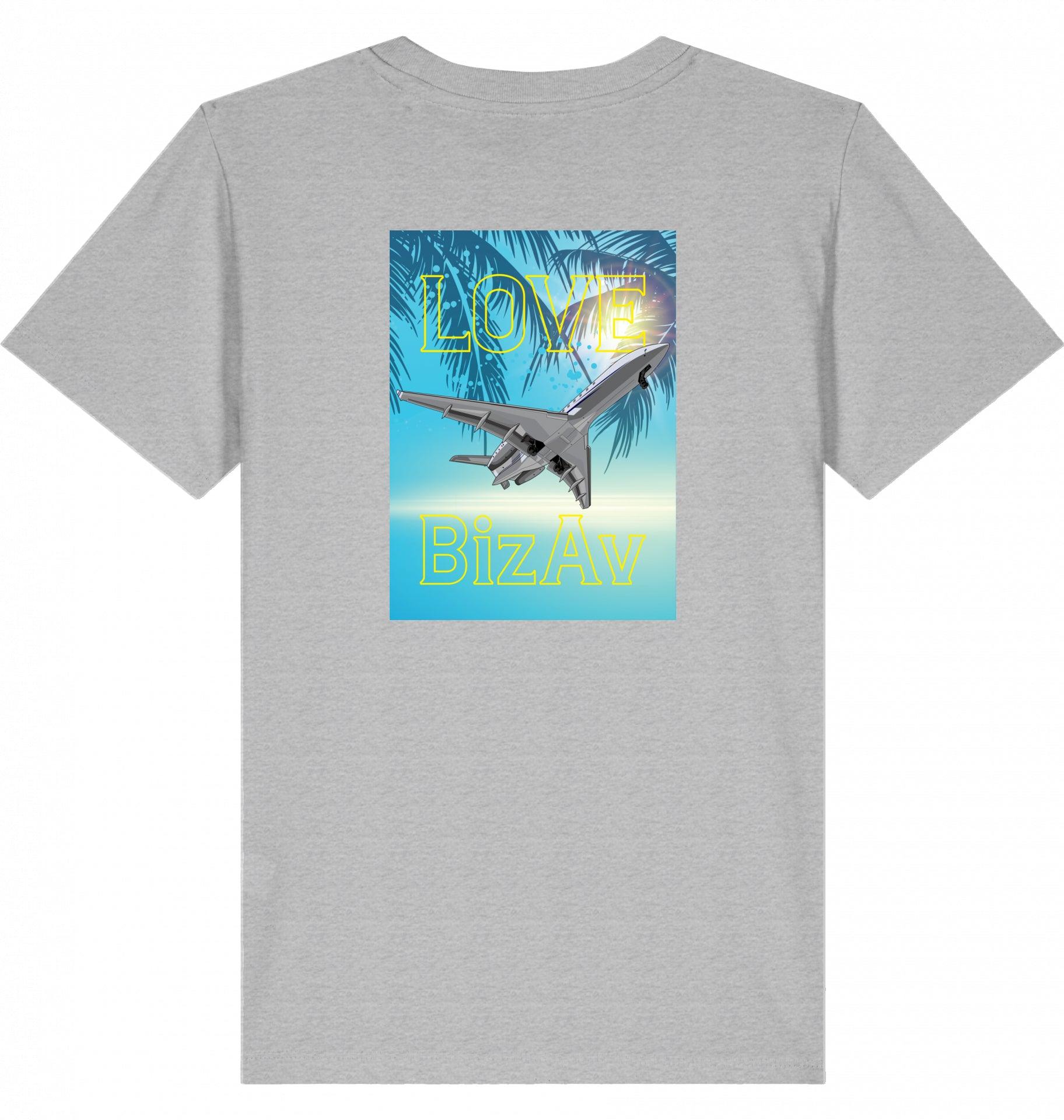 Aviation Kids Aviation T-Shirt "Love BizAv Business Aviation" 2.0 Heather Grey für Piloten, Crews, Kinder & Planespotter made by SUPERSONIC aero 4U