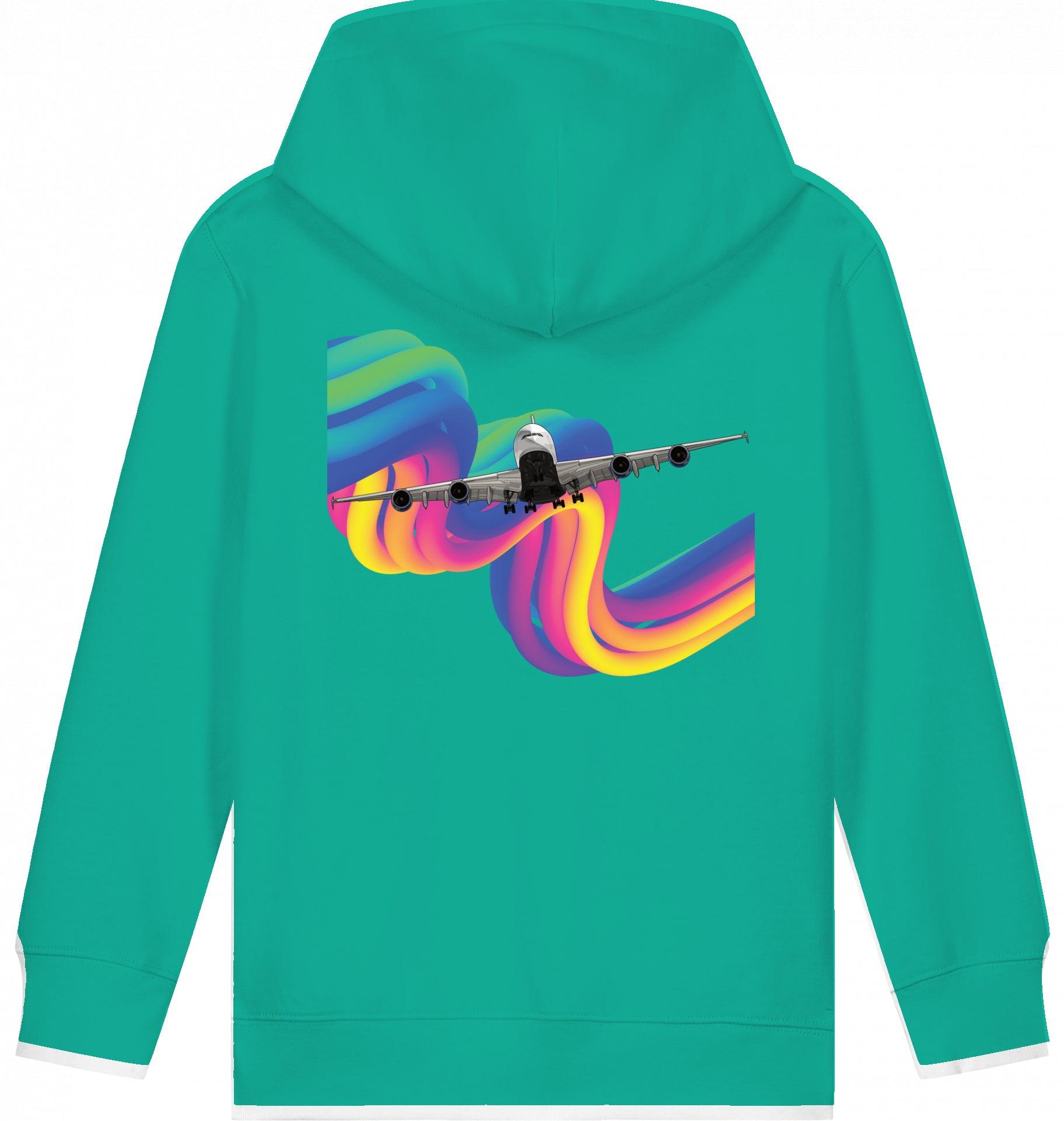 Aviation Kids Aviation Hoodie "Airbus A380 Flugzeug - Rainbow" Go Green für Piloten, Crews, Kinder & Planespotter made by SUPERSONIC aero 4U